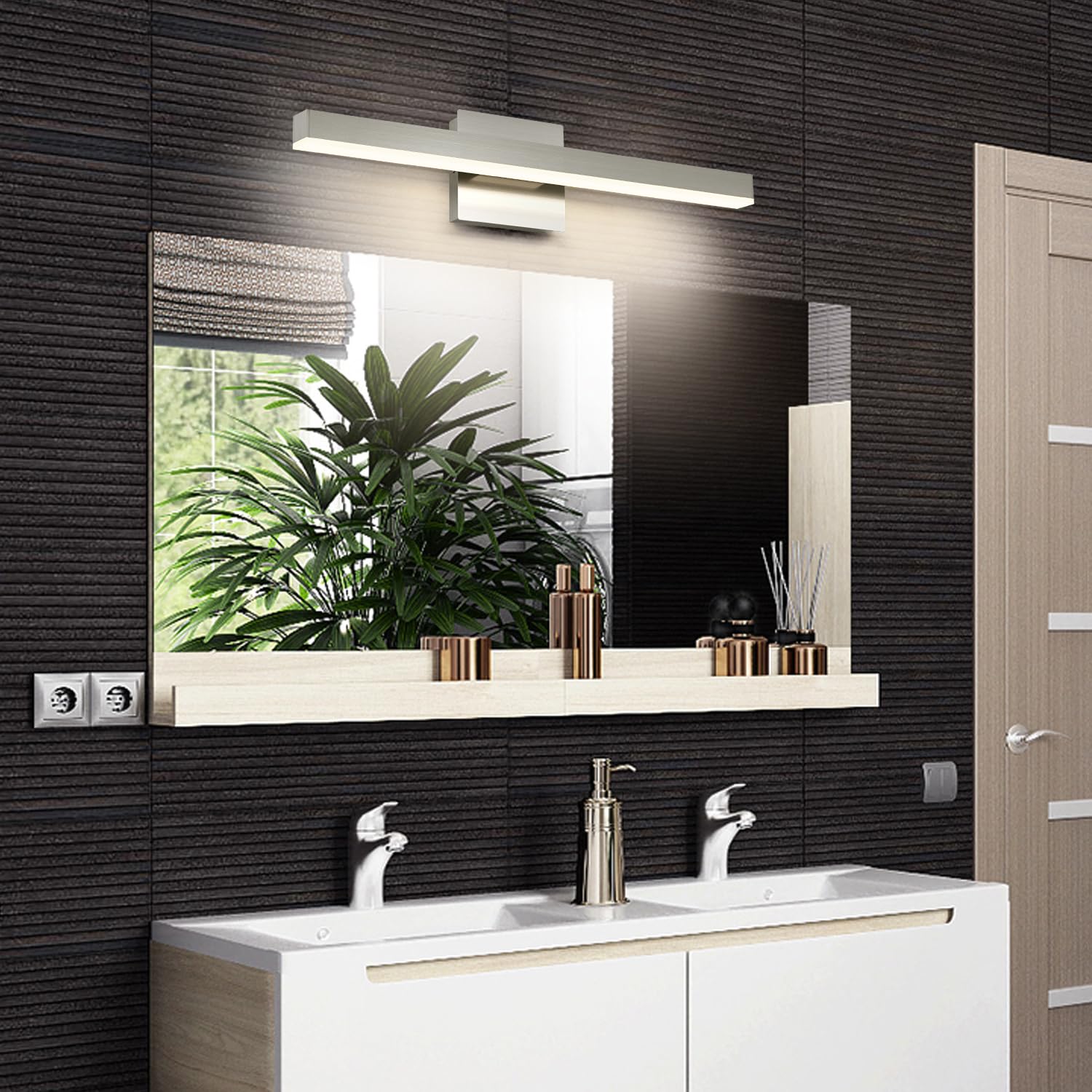 Joossnwell Led Bathroom Vanity Lighting Mirror Front Makeup Lights Fixtures Indoor Wall Mount Sconces Lamps Brushed Nickel 23.62