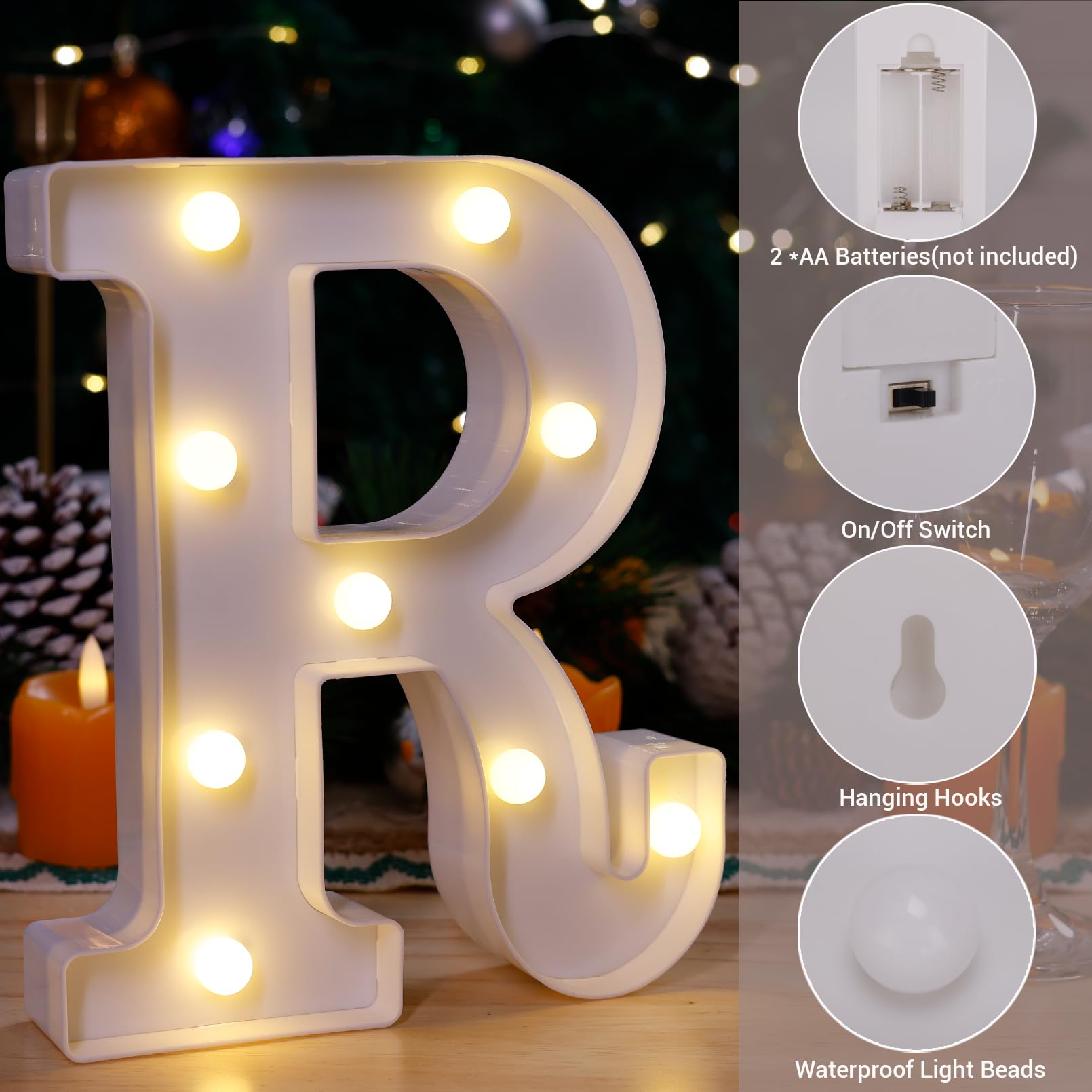 Tronsboo Led Marquee Sign Light Up Letters, Alphabet Light Up Letters Sign, Battery Powered Led Letter Lights For Night Light, Wedding, Birthday, Party, Christmas Or Home Decor (Letter R)