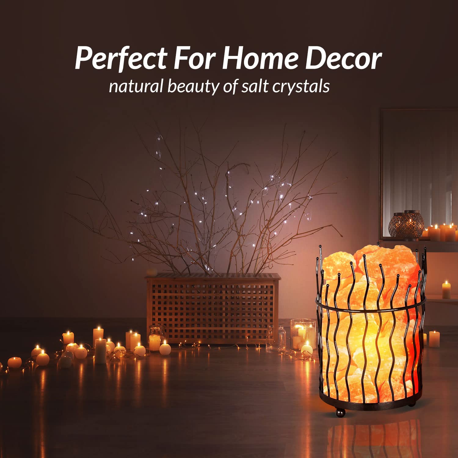 Himalayan Glow 1332 Piller Salt Basket Lamp, Standard, Amber Glow