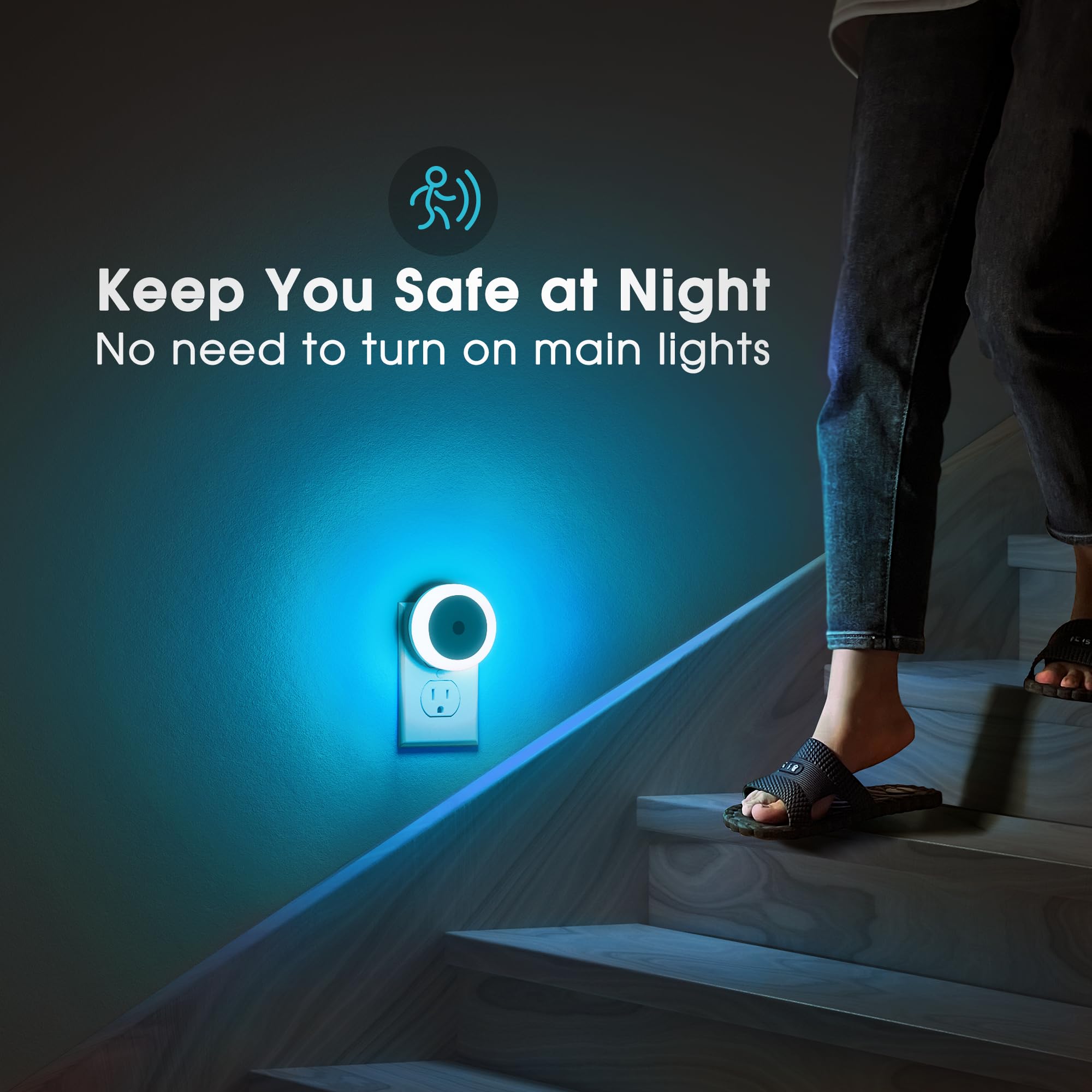 Azure Blue Night Lights [4Pack], Led Night Light With Sensors For Kids, Babies, Bathrooms, Stairs, Hallways
