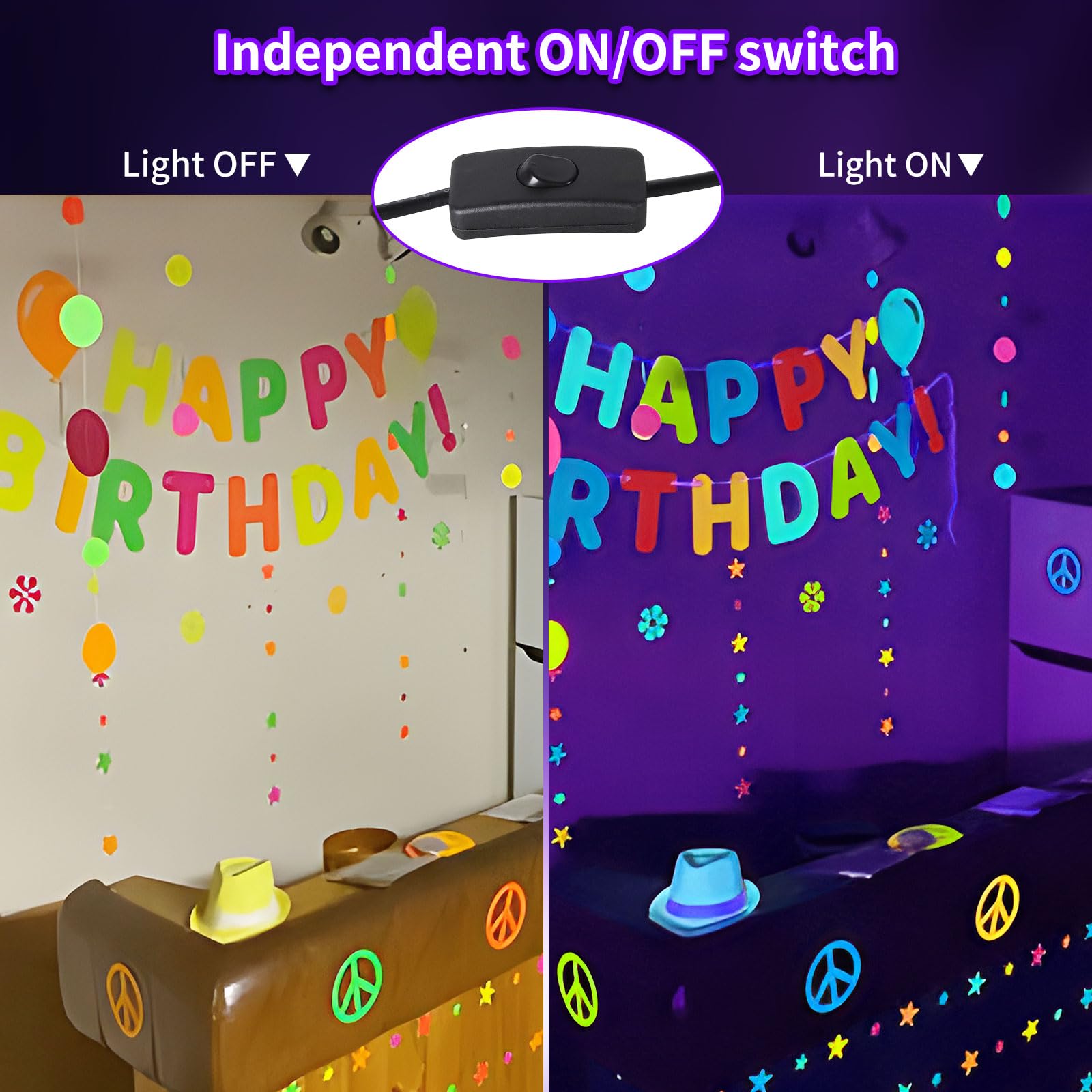 Yayit 36W Waterproof Blacklight Flood Light With Switch+Plug, Ip66 Outdoor Led Black Lights For Glow Party, Halloween, Bedroom, Fluorescent Party, Blacklight Poster, Body Paint, 2 Pack