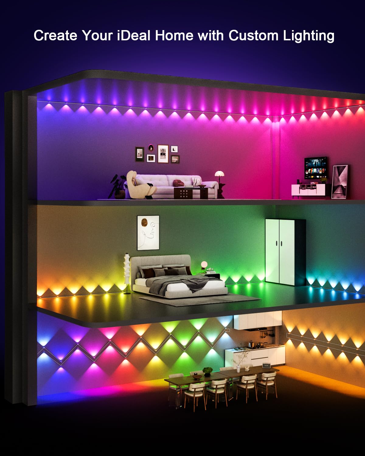 Super RGB Smart Outdoor Lights, 33FT 20LED Color Changing, APP & Remote Control, White, Model JG-001W-10