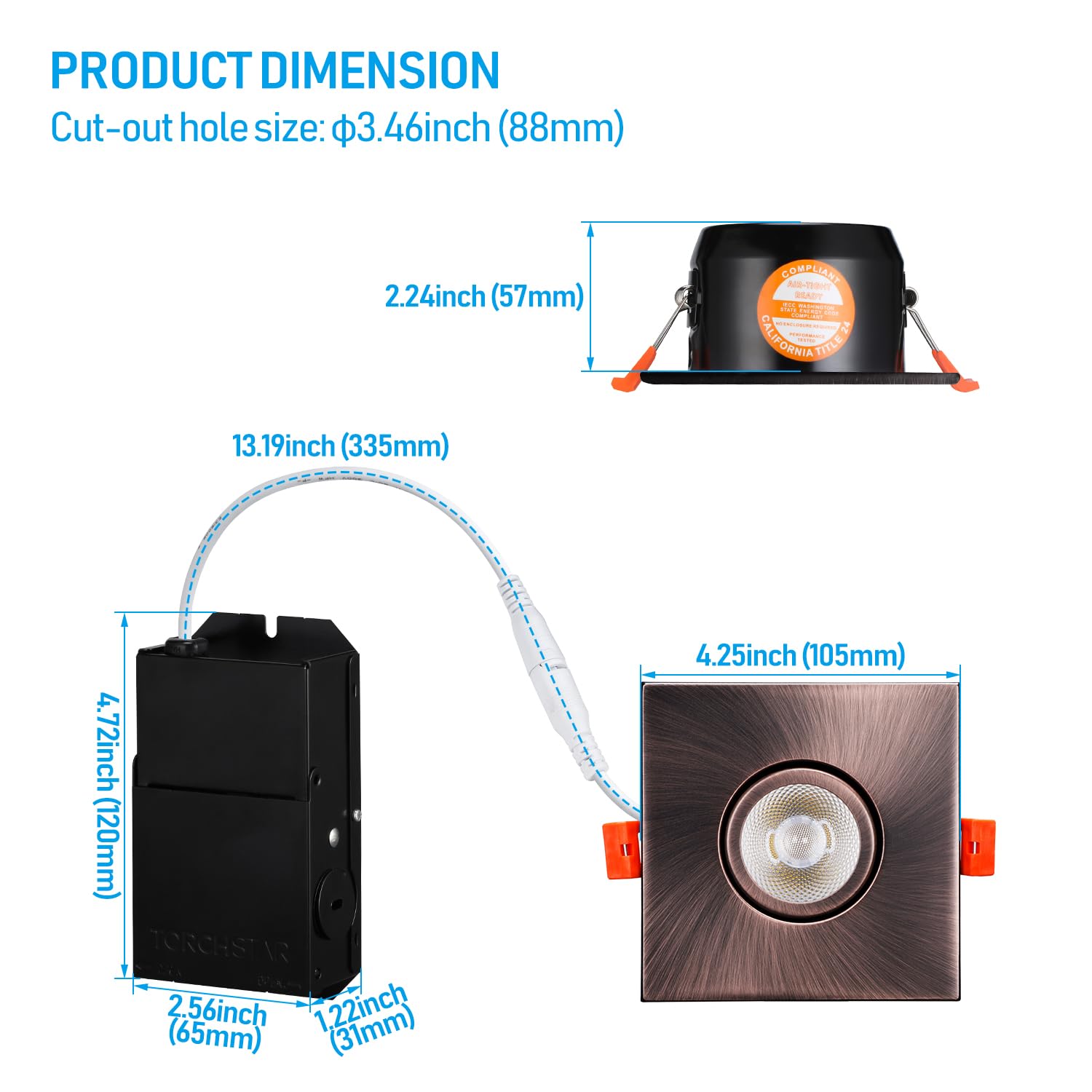 Torchstar 3 Inch Gimbal Led Recessed Light With Junction Box, 10%-100% Dimmable, 7W=50W, Cri 90+, 4000K Cool White, Etl & Energy Star Certified, Oil Rubbed Bronze, Pack Of 6