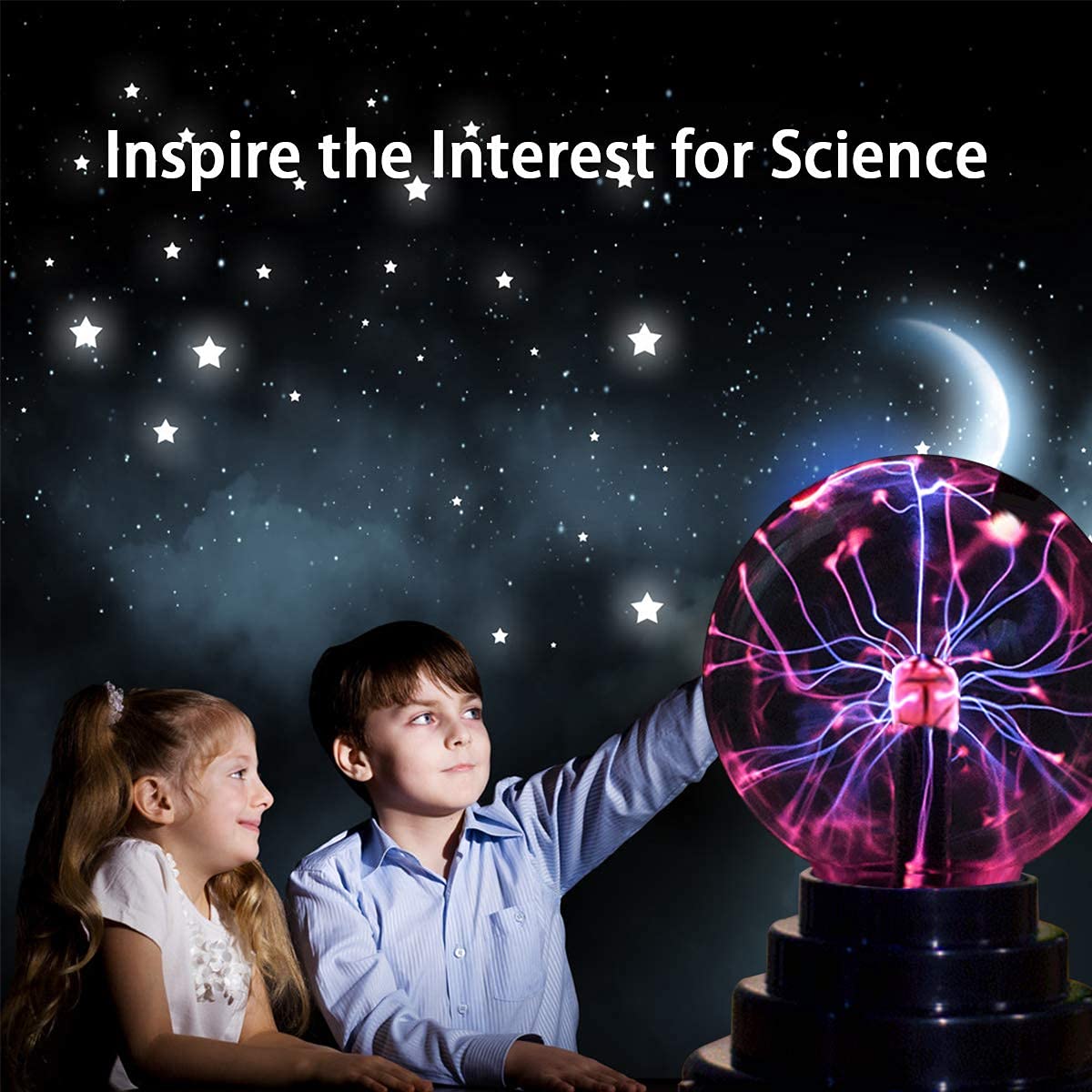 Stemclas Plasma Ball Light, 3 Inch Touch Sensitive USB Powered, Black Plastic Electric Lightning Globe