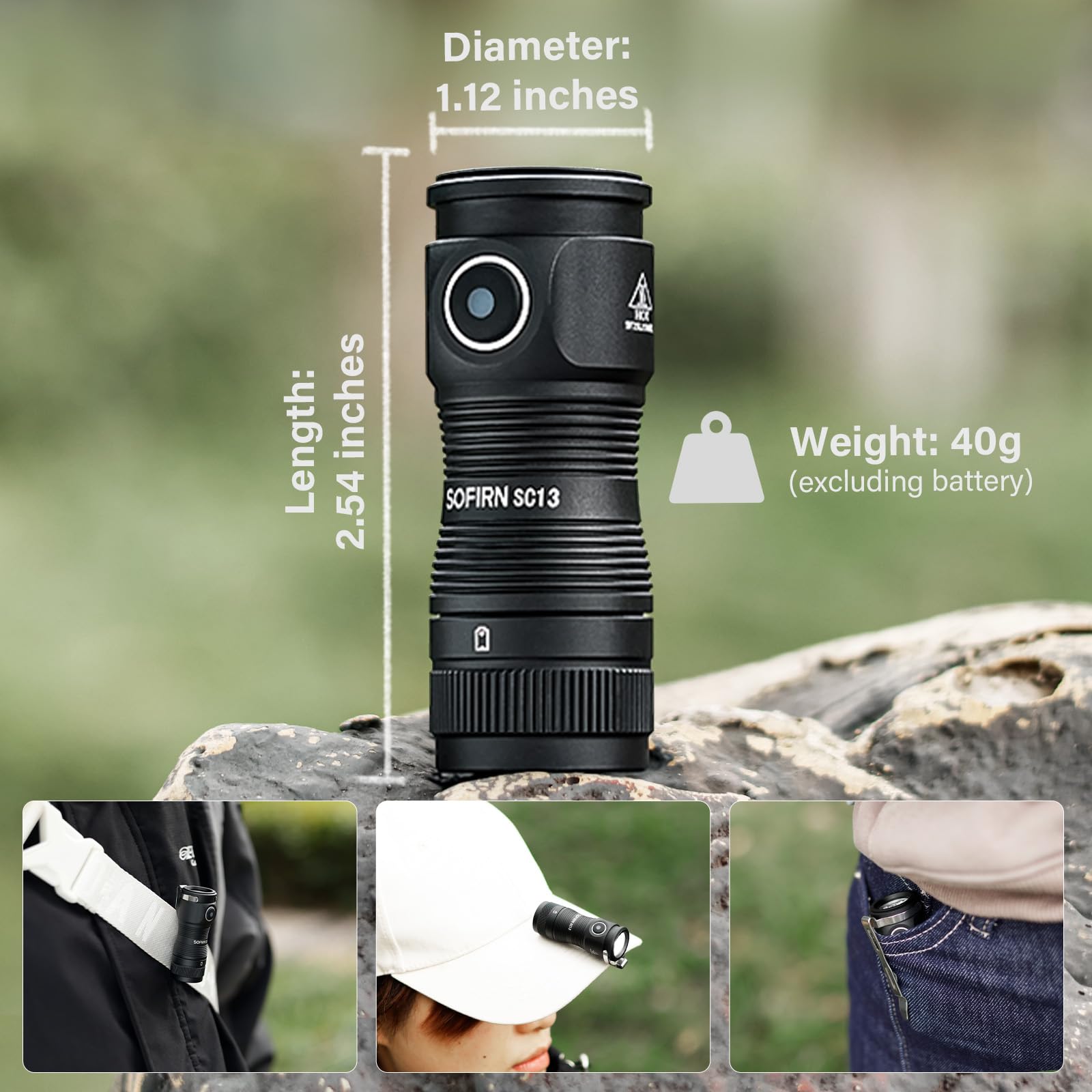 sofirn SC13 LED Small Flashlight, 1300 Lumens USB C Rechargeable, IPX8 Waterproof, Black Mini Keychain Light for Camping & EDC