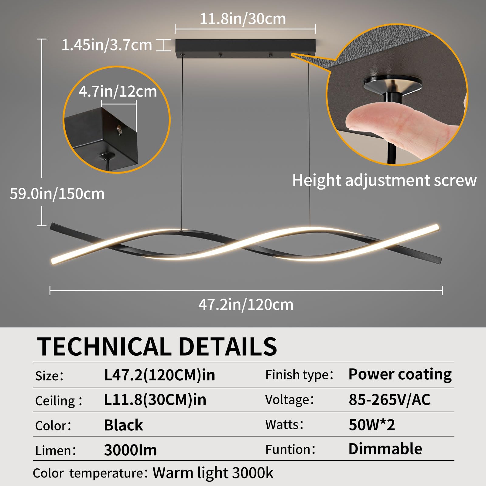 Matven Modern Ceiling Chandelier Light, Acrylic Anti Flicker Pendant Lamp With Remote Control Dimmable 3 Color Mode & Brightness (Warm Cool Neutral Light) For Kitchen Bar Walnut