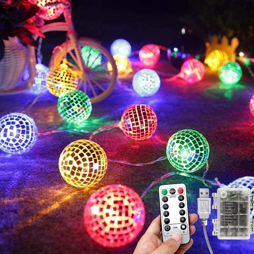AceList 20 LED Disco Ball Mirror LED Party String Light Christmas Lanterns for Holiday Wall Window Tree Decorations Indoor Outdo