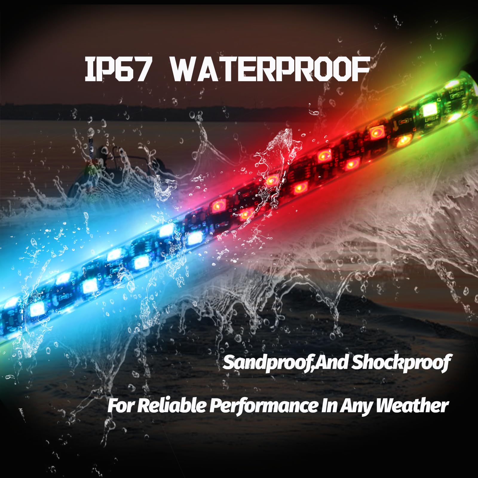 Hoffen 360° Boat Navigation Light - 2NM Coast Guard Compliant, 4FT, Multicolor, ABS, Model NL-04ft, Remote Control for Pontoon & RV