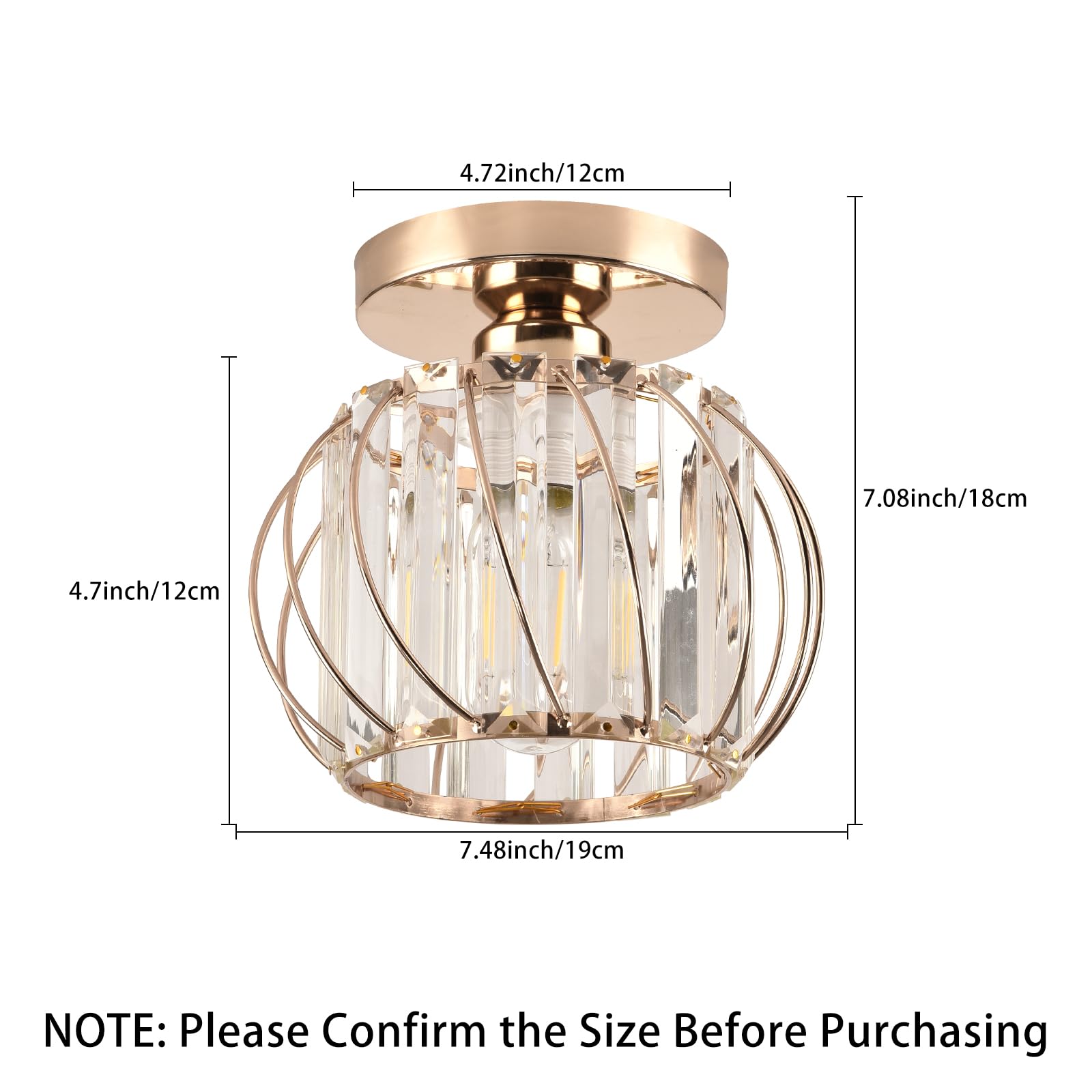 Ztuoyong Crystal Ceiling Light, Crystal Semi Flush Mount Ceiling Light Gold Crystal Chandelier For Kitchen Hallway Entrance Balc