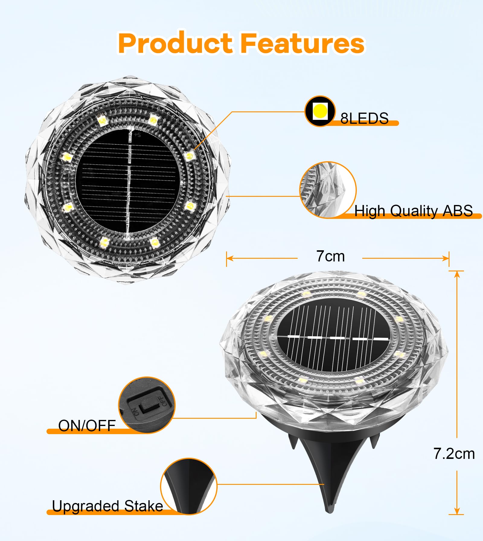 Solar Ground Lights,10 Pack Solar Powered Pathway Lights Outdoor,15Hrs Lasting,Ip65 Waterproof,8 Led Solar Disk Light For Patio