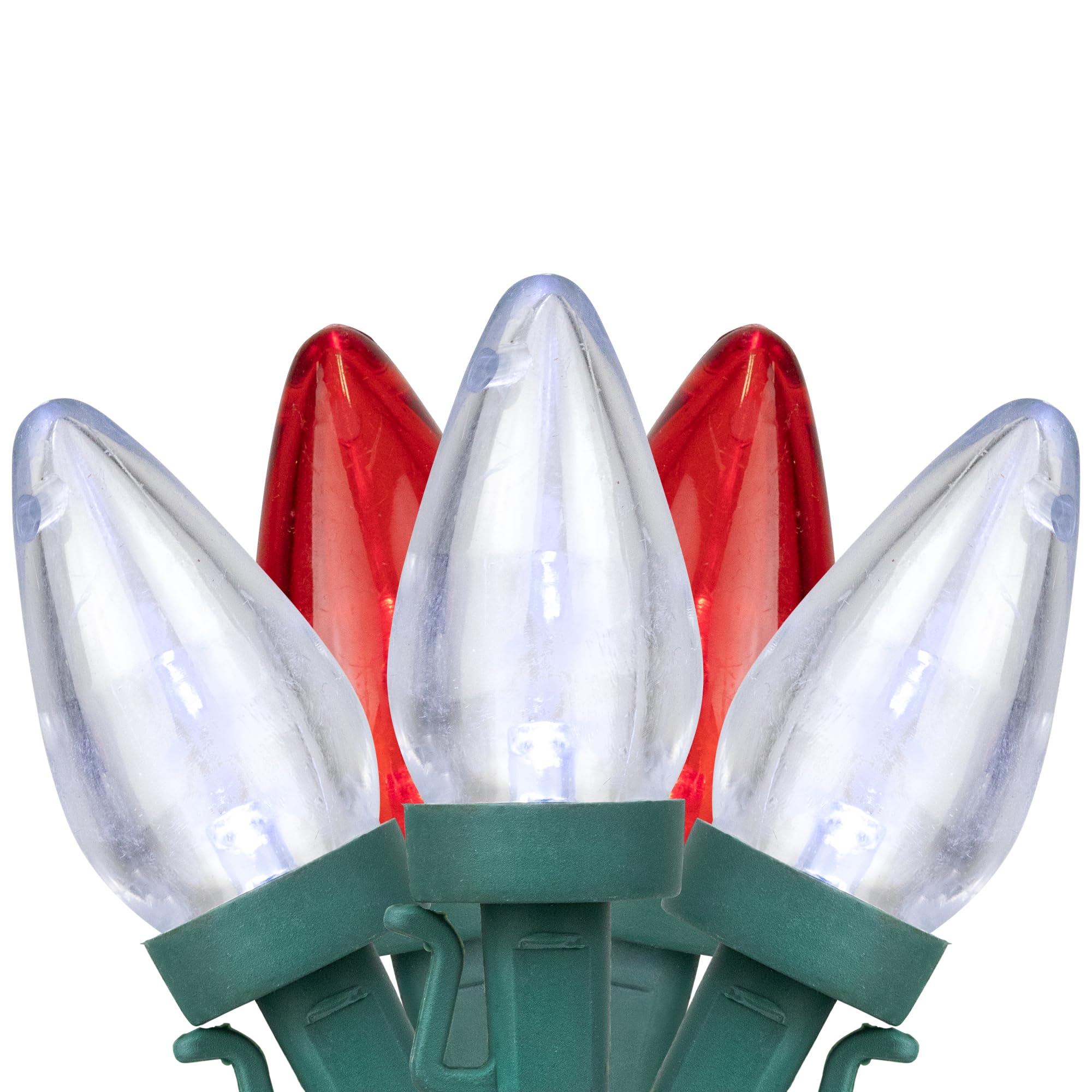 Northlight 25ct LED C7 Christmas Lights, 16ft Green Wire, Red and Pure White, Plastic
