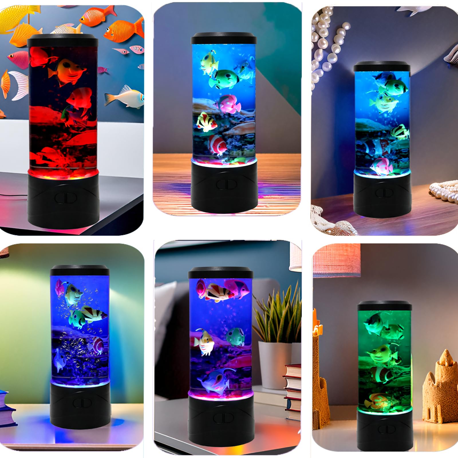 Ypcoo Mini Bubble Fish Lamp   Fish Tank Aquarium Lamp Multi-Color Changing Aquarium Light With 6 Artificial Fish Night Lights-For Home Office Living Room Decor Gifts For Kids mature-themeds (With 6 Fishs)
