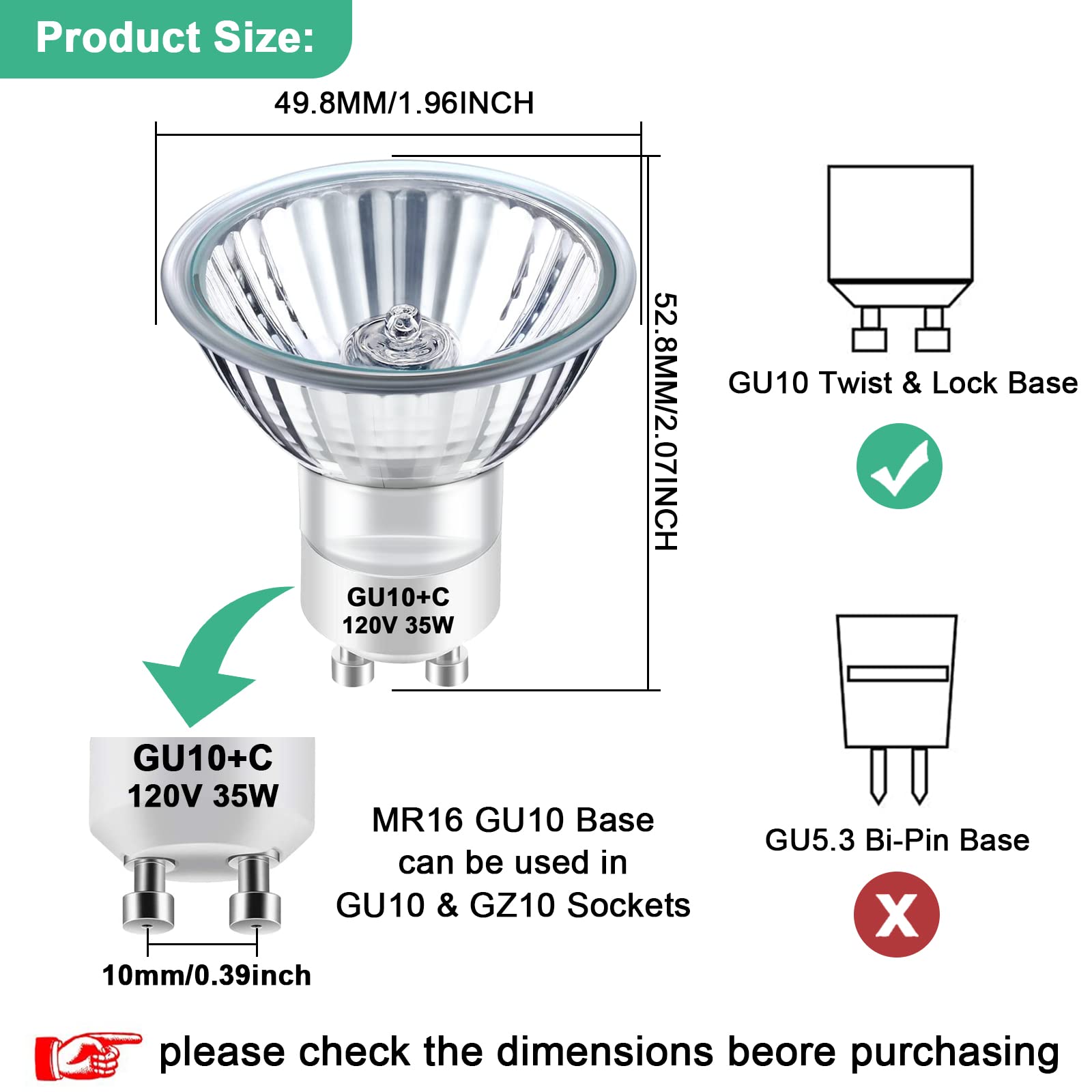 Taiyaloo Gu10 Halogen 35W Bulbs, Dimmable Mr16 Gu10+C 120V 35W For Track, Recessed, Candle Warmer, Range Hood Light Bulbs, 2700K