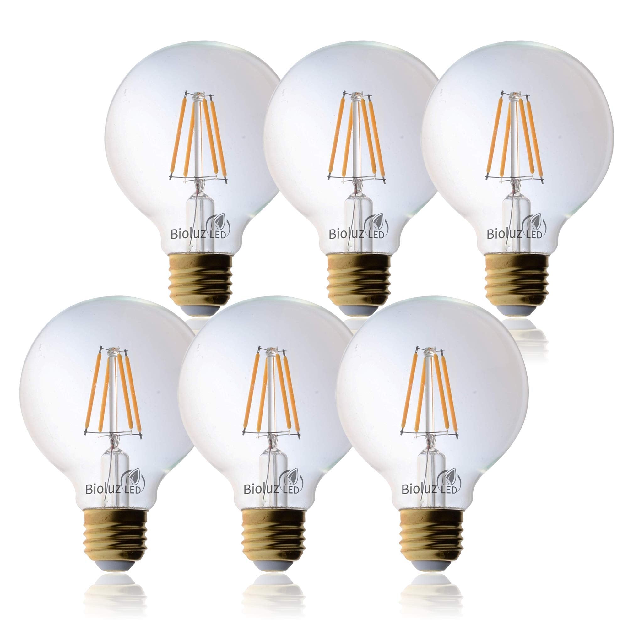 Bioluz Led 92 Cri G25 Globe Light Bulbs Clear Glass Filament 60W Replacement (Uses Only 5.5W) Vanity Light Bulbs For Bathroom Wa