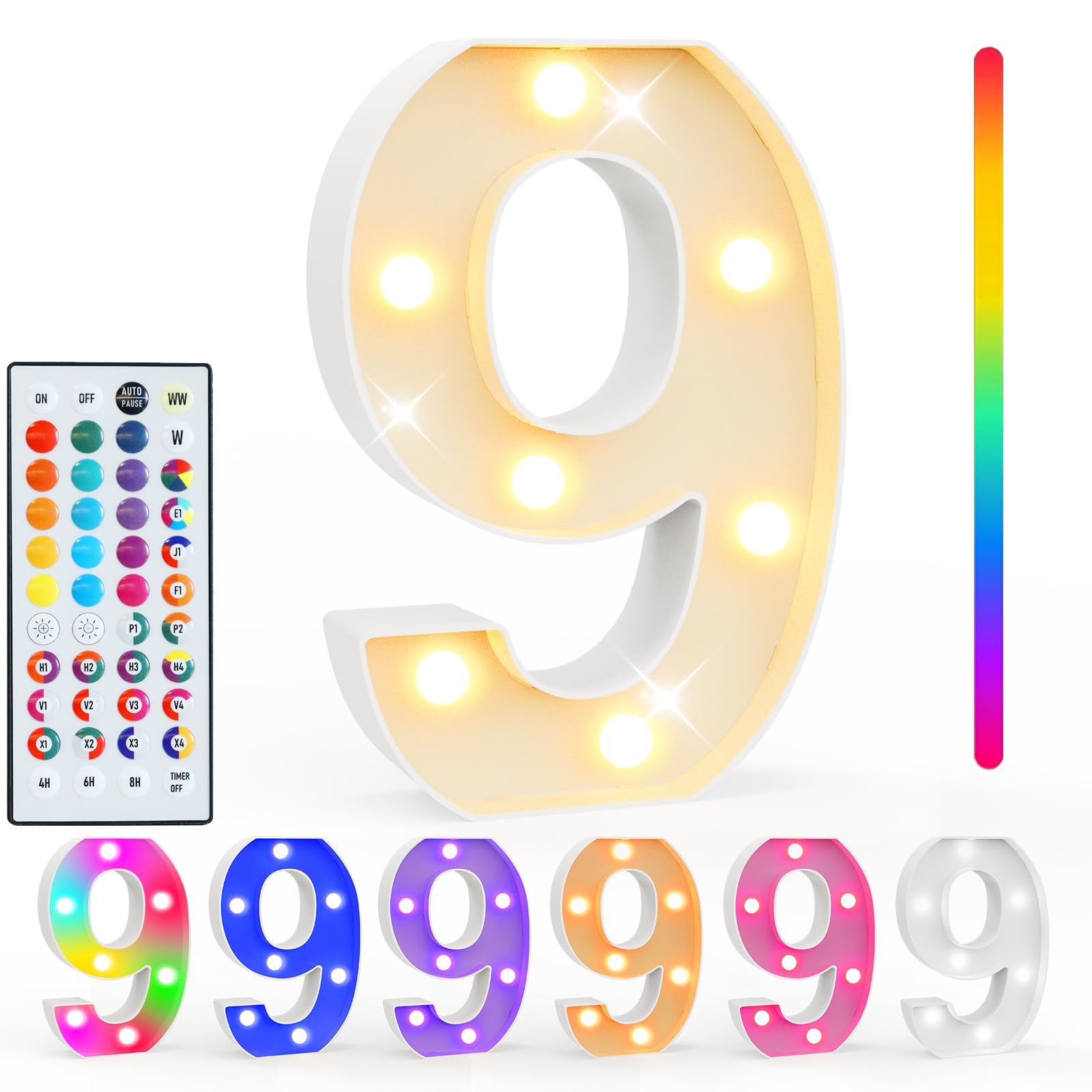 Pooqla Colorful Lighted Numbers With Remote  35 Colors Light Up Numbers For Party  Rgb Led Marquee Number Lights Gift For 9Th Birthday Decorations  Wedding  Bar  Night Light  Home Decor  Number 9