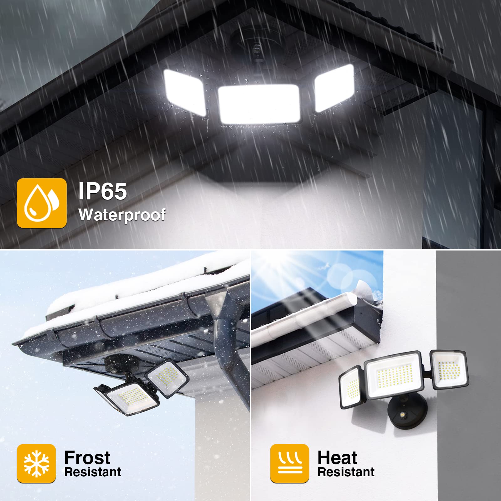 Onforu 100W Dusk to Dawn LED Flood Lights, 9000LM, IP65 Waterproof, 3 Adjustable Heads, 6500K, Black, Model BDD100D-