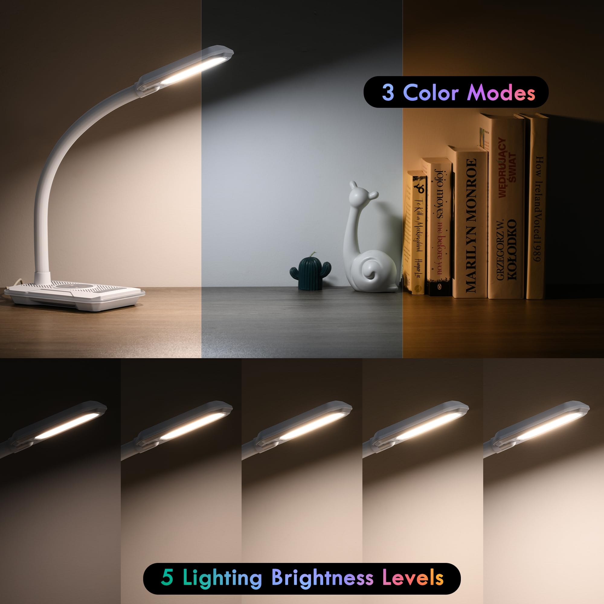 Wilit Led Desk Lamp With Wireless Charger, Rgb Color Changing Gaming Lamp With Usb Charging Port, Touch Control Table Lamp With