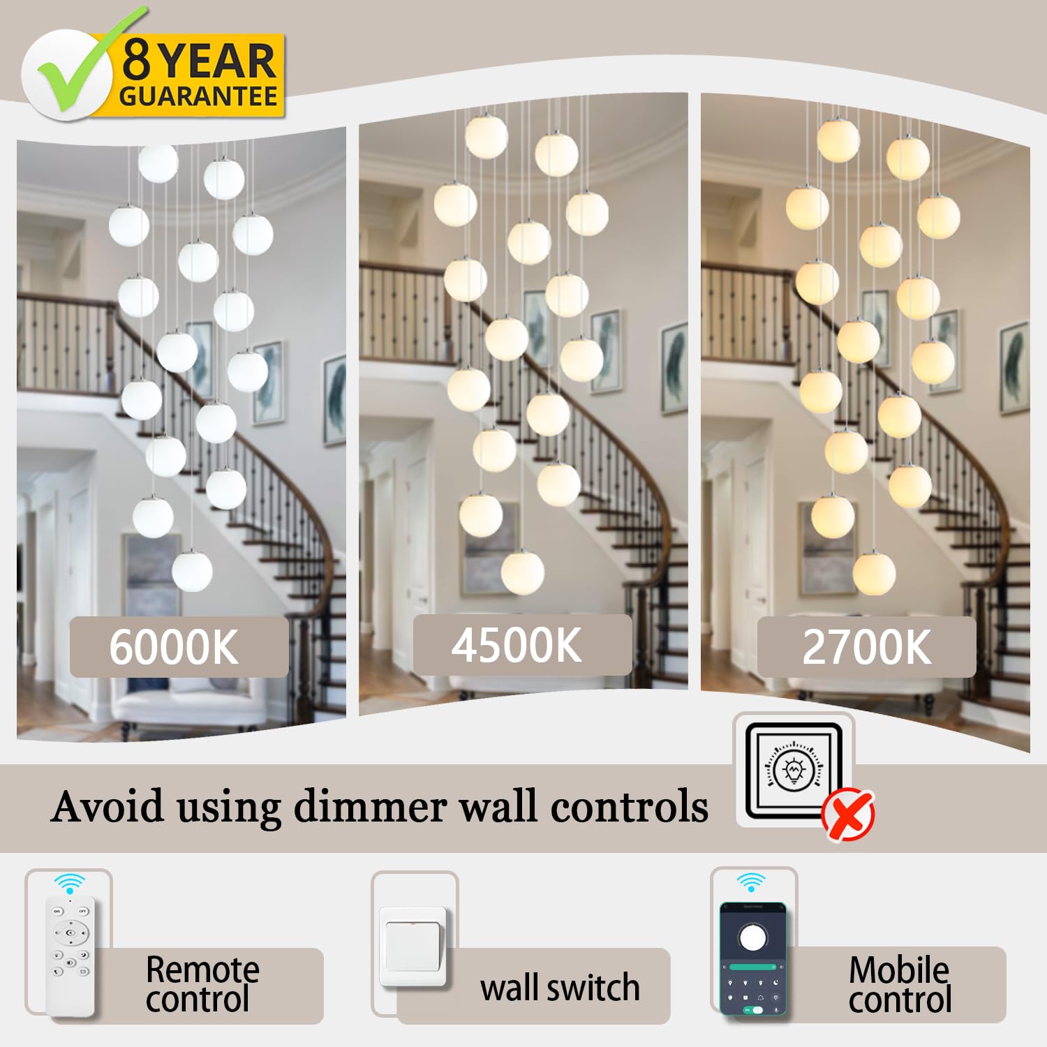 Ykolupty 15-Light Large Chandelier With White Globe Glass Dimmable Ceiling Light Glass Pendant Light For Kitchen Island, Dining