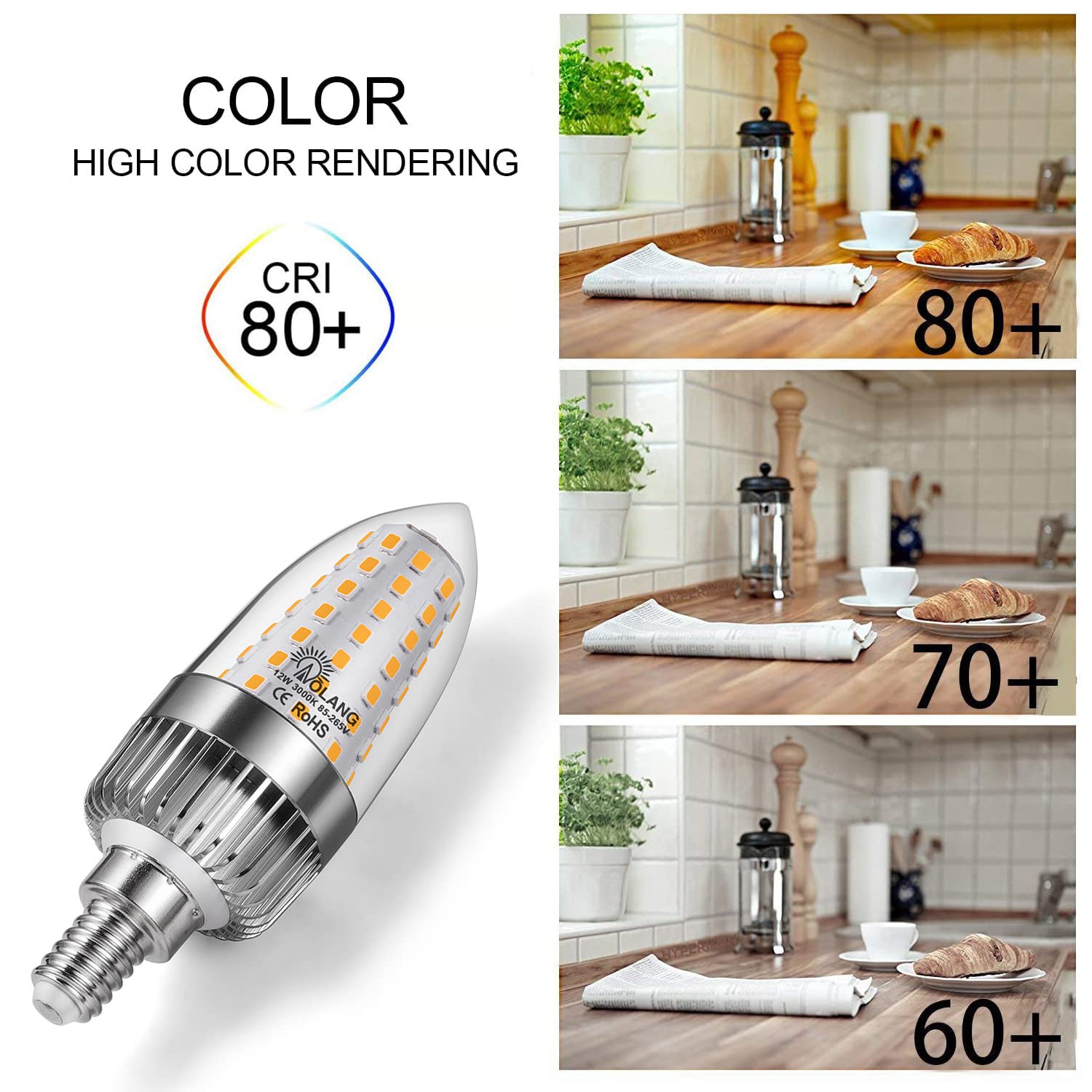 Aolang E12 Led Candelabra Bulb, 12W Led Candle Bulbs,100-Watt Light Bulbs Equivalent, Warm White 3000K Chandelier Bulbs, E12 Can