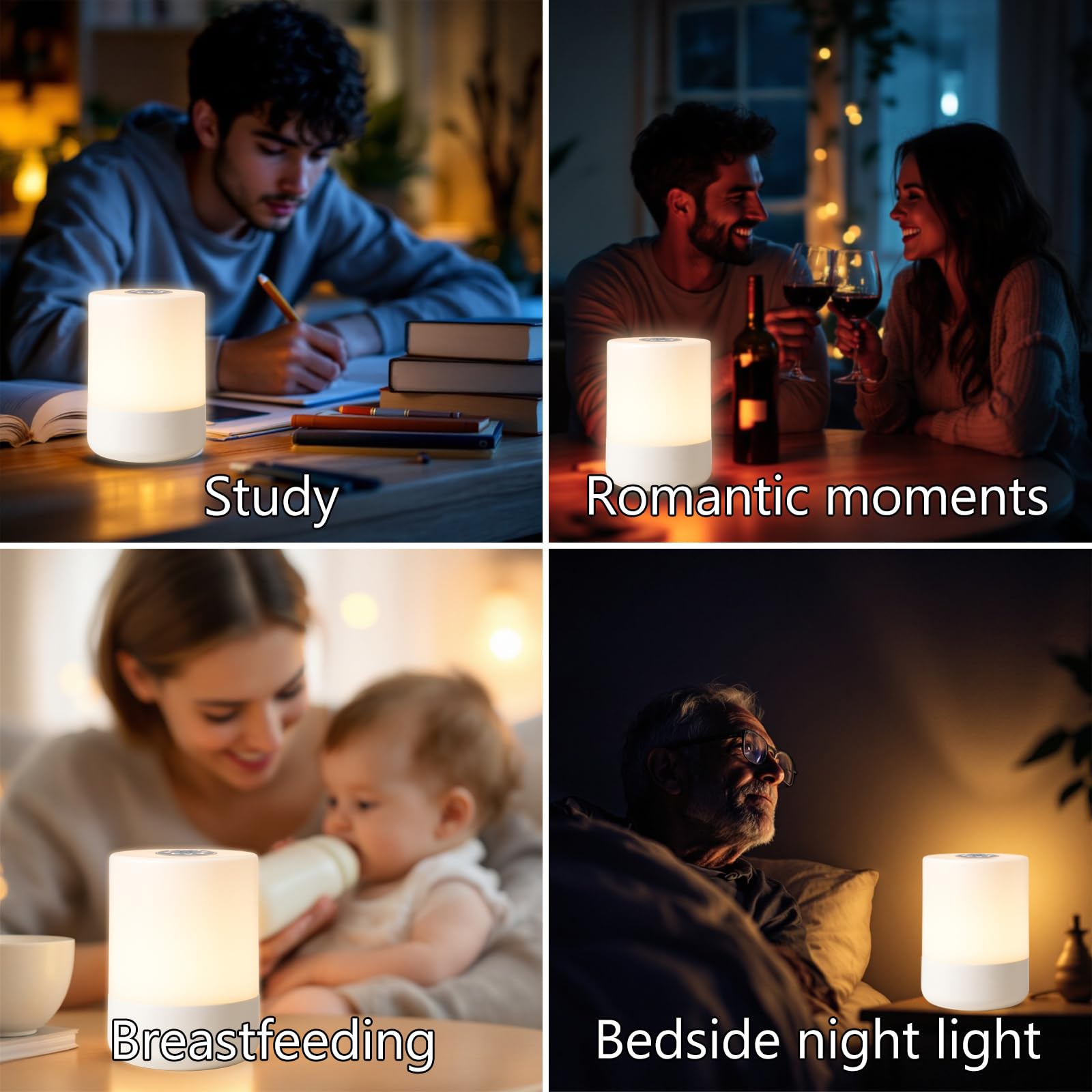 TUUWAI Portable Touch Night Light - 3 Color Dimmable LED, USB Rechargeable, Lightweight for Bedroom & Camping, Model TUU3118, Color A-Light-Touch&Remote