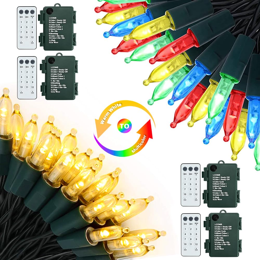 Battery Christmas Lights 4 Pack, 17ft 50 LED Dual Color Changing Mini String Light with 3 Auto-Timer Options and 12 Lighting Mod