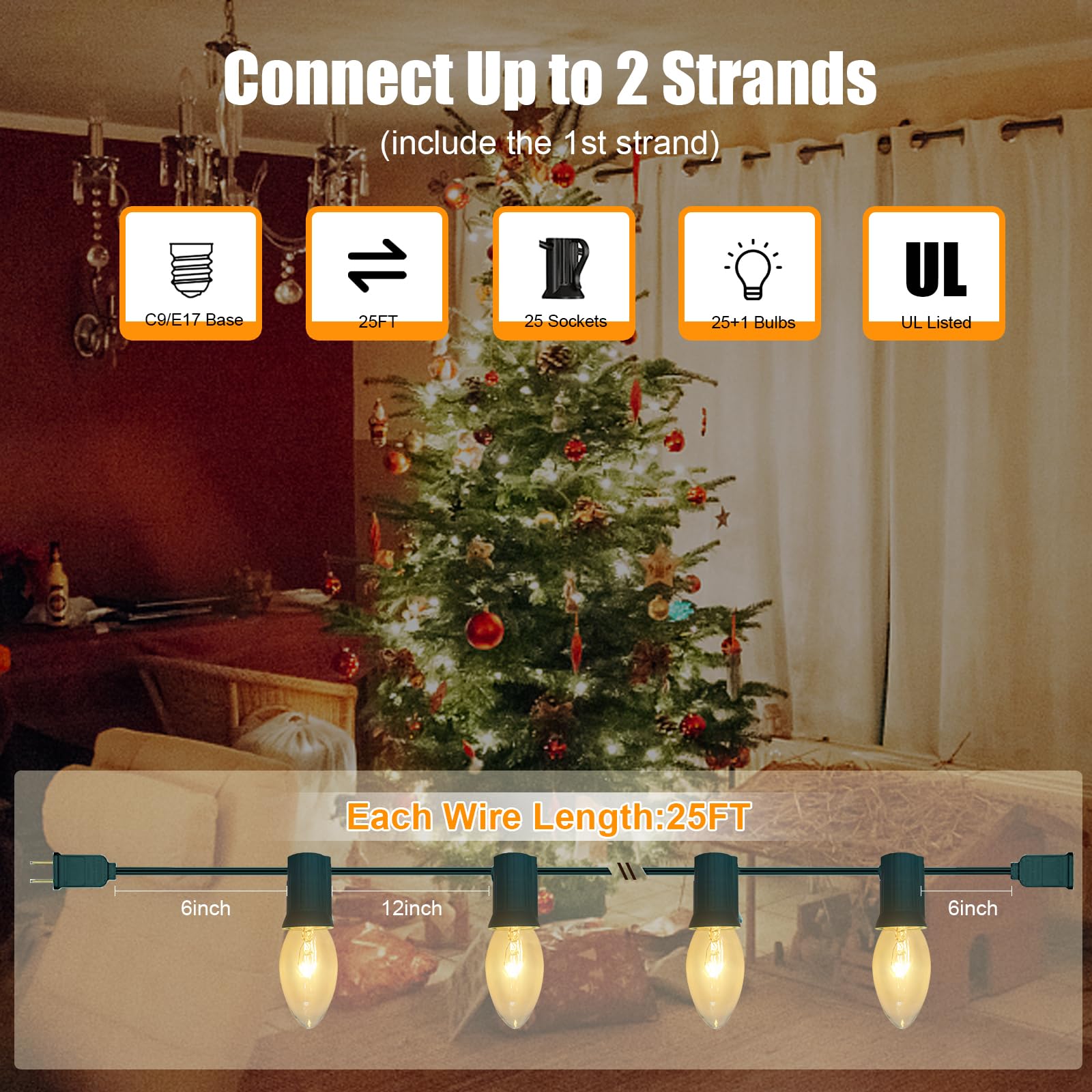 Goothy C9 Clear Christmas String Lights - 25Ft, 26 Warm White Bulbs, Ul Listed For Outdoor Patio Garden Decor