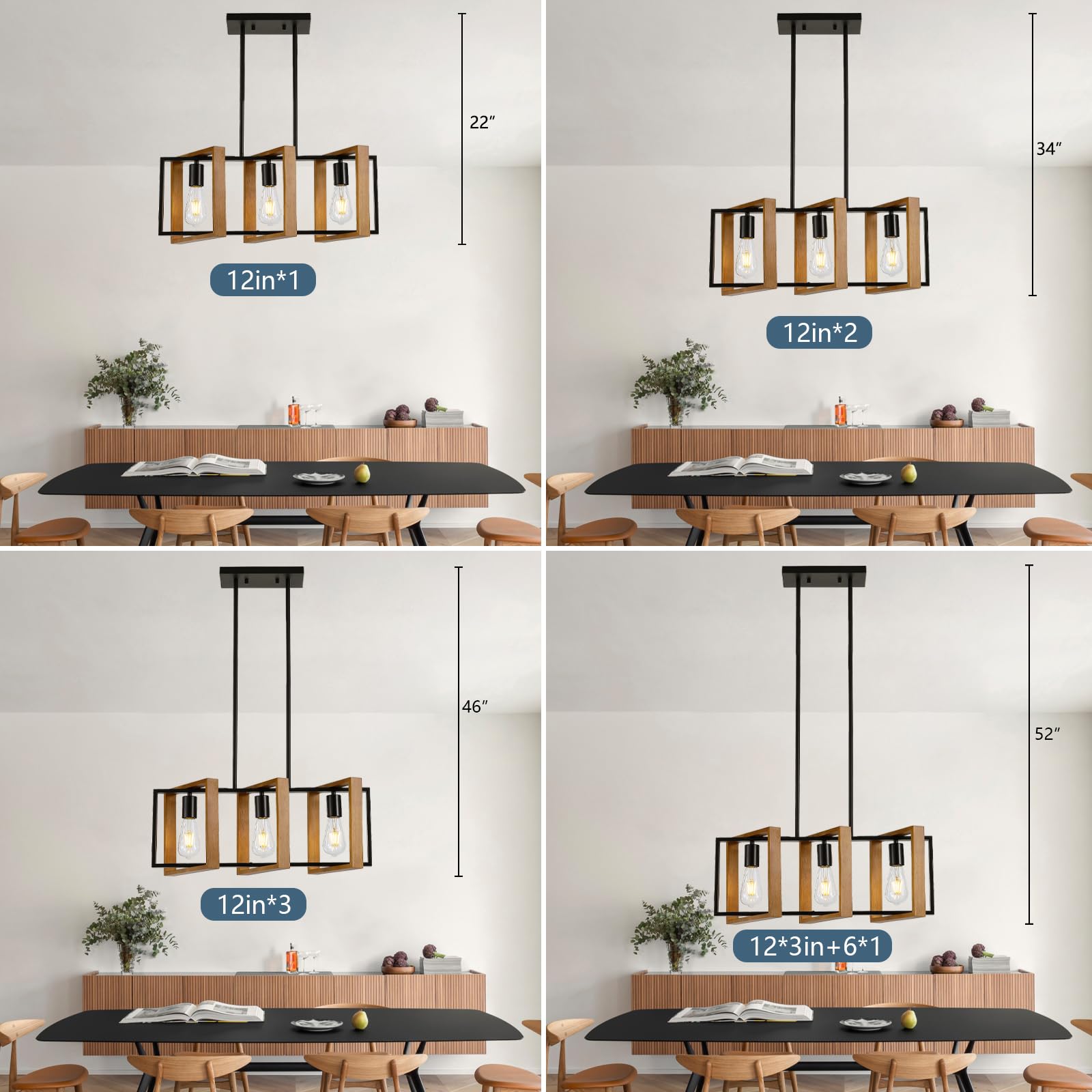 23.6'' Kitchen Island Lighting,3 Lights Dining Table Chandelier, Rectangle Island Light For Dining&Living Room, Foyer Hallway,E2