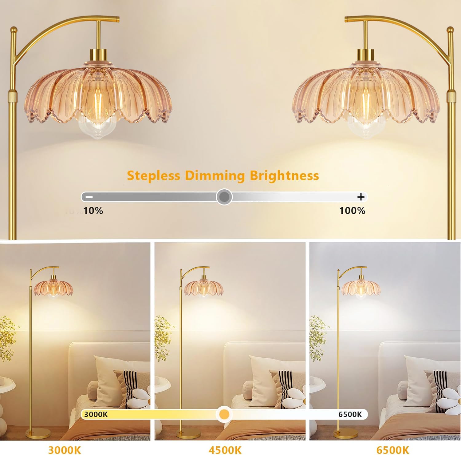 Qiyizm Boho Floor Lamp For Living Room Bedroom With Remote Rattan Standing Lamp Dimmable Arc Black Farmhouse Wicker Bamboo Lamp