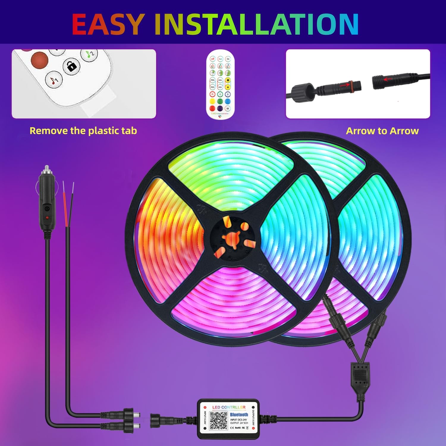 ROLiGHTiC LED Boat Lights 65.6FT RGB Waterproof Strip with APP & RF Remote Control for Pontoon, Bass, Fishing Boat, Yacht