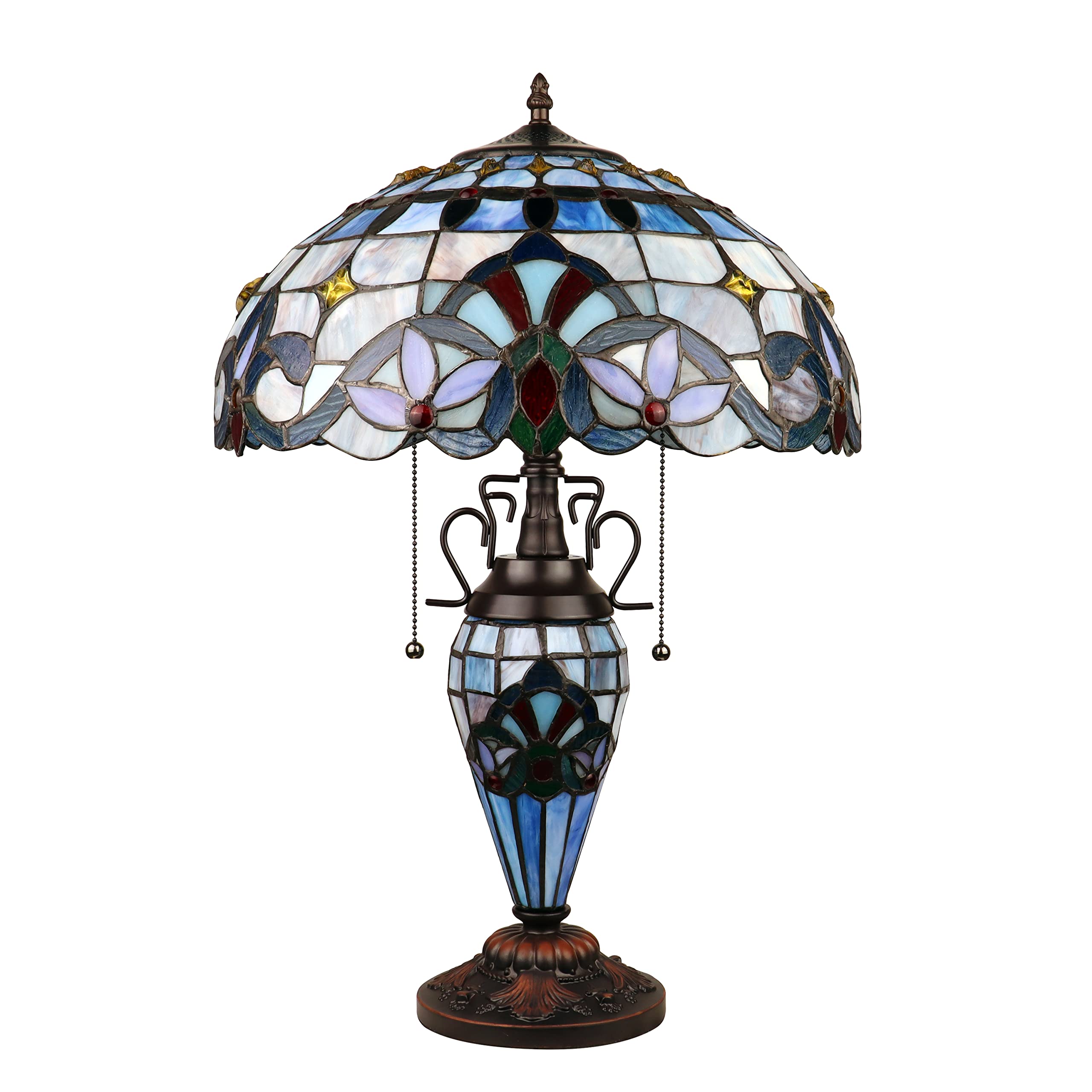 Chloe Lighting 3-Light Table Lamp, Victorian-Style, Dark Bronze, 16in Wide, Glass, Multicolor, Model CH3T381VB16-DT3
