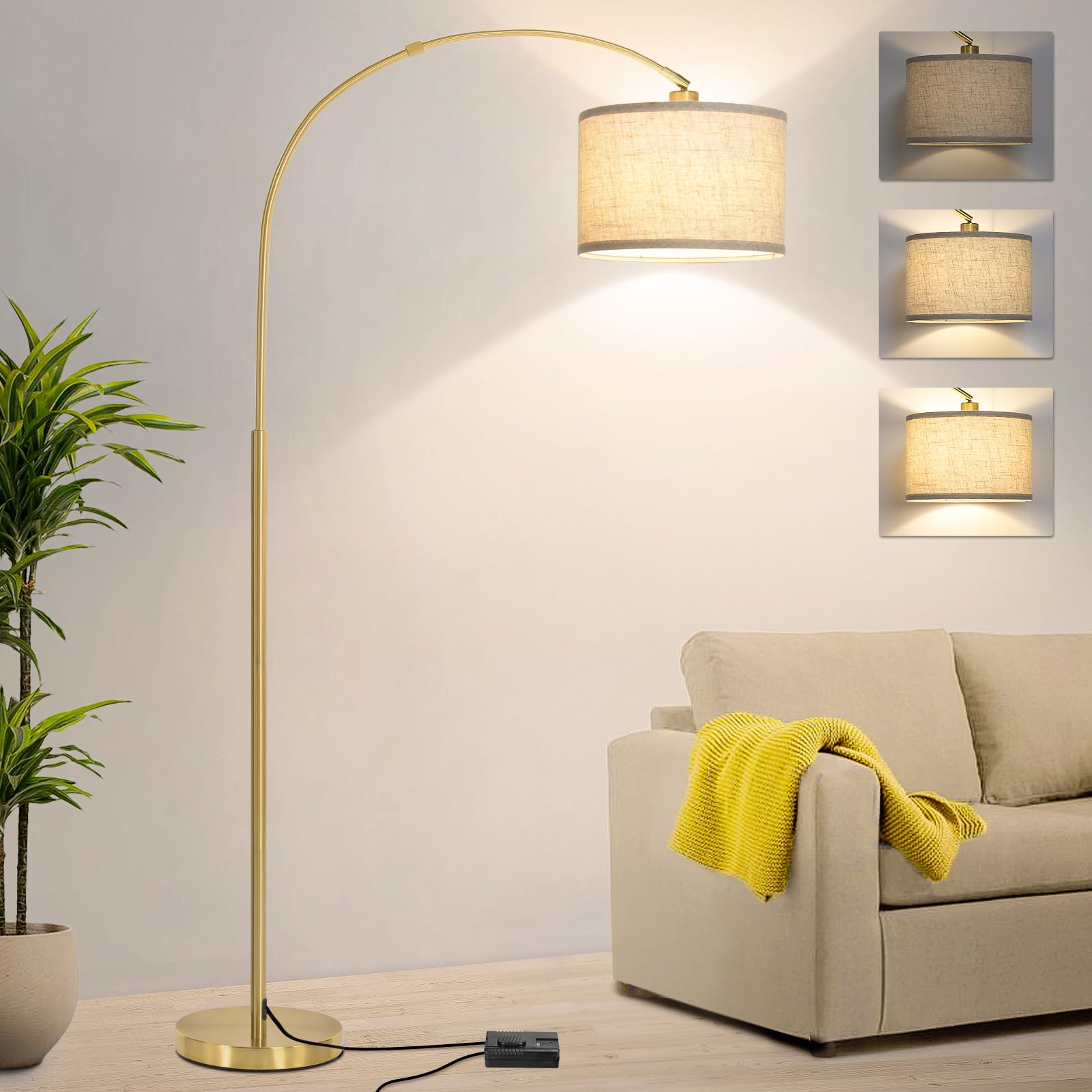 Seaside Village Gold Arc Floor Lamp, Dimmable, Adjustable Head, 9W LED, Model 13046