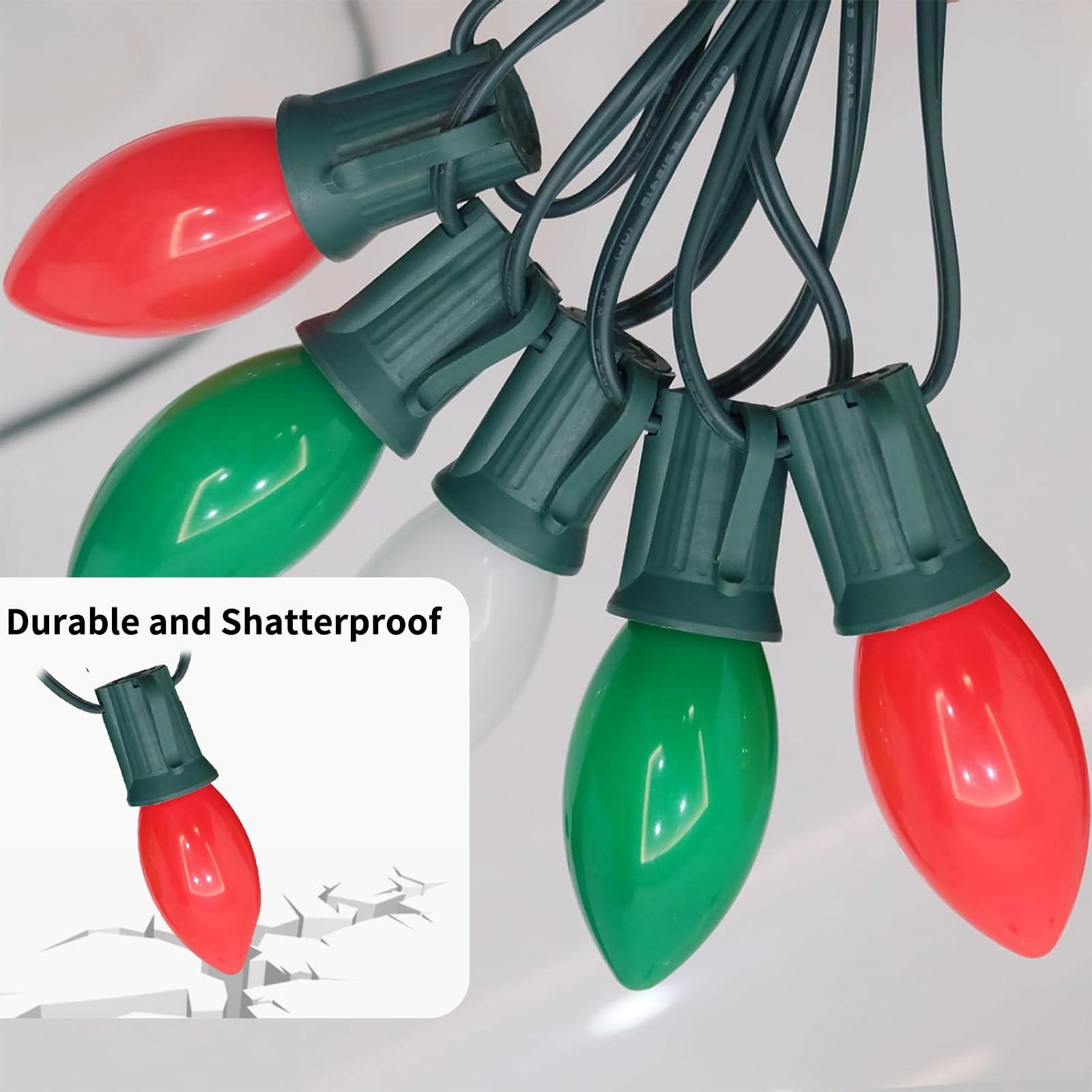 Chyparty 25Ft C7 Christmas Lights Outdoor  Red Green White 3-Color Led String Lights For Roof  Fence  Tree  Wedding  Party  Patio  Bright Holiday Decor