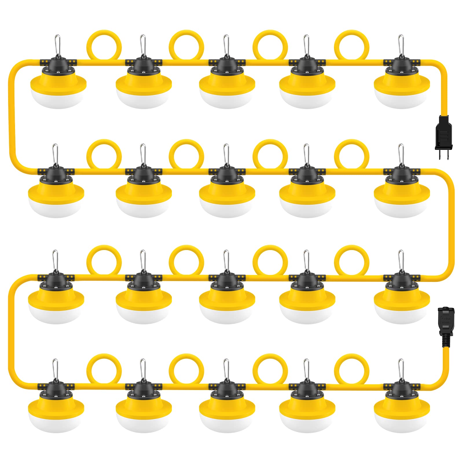 Muasdae 200FT Construction String Lights LED, Yellow, 2 Prong, Industrial Grade for Outdoor Lighting, Includes Climbing Hook