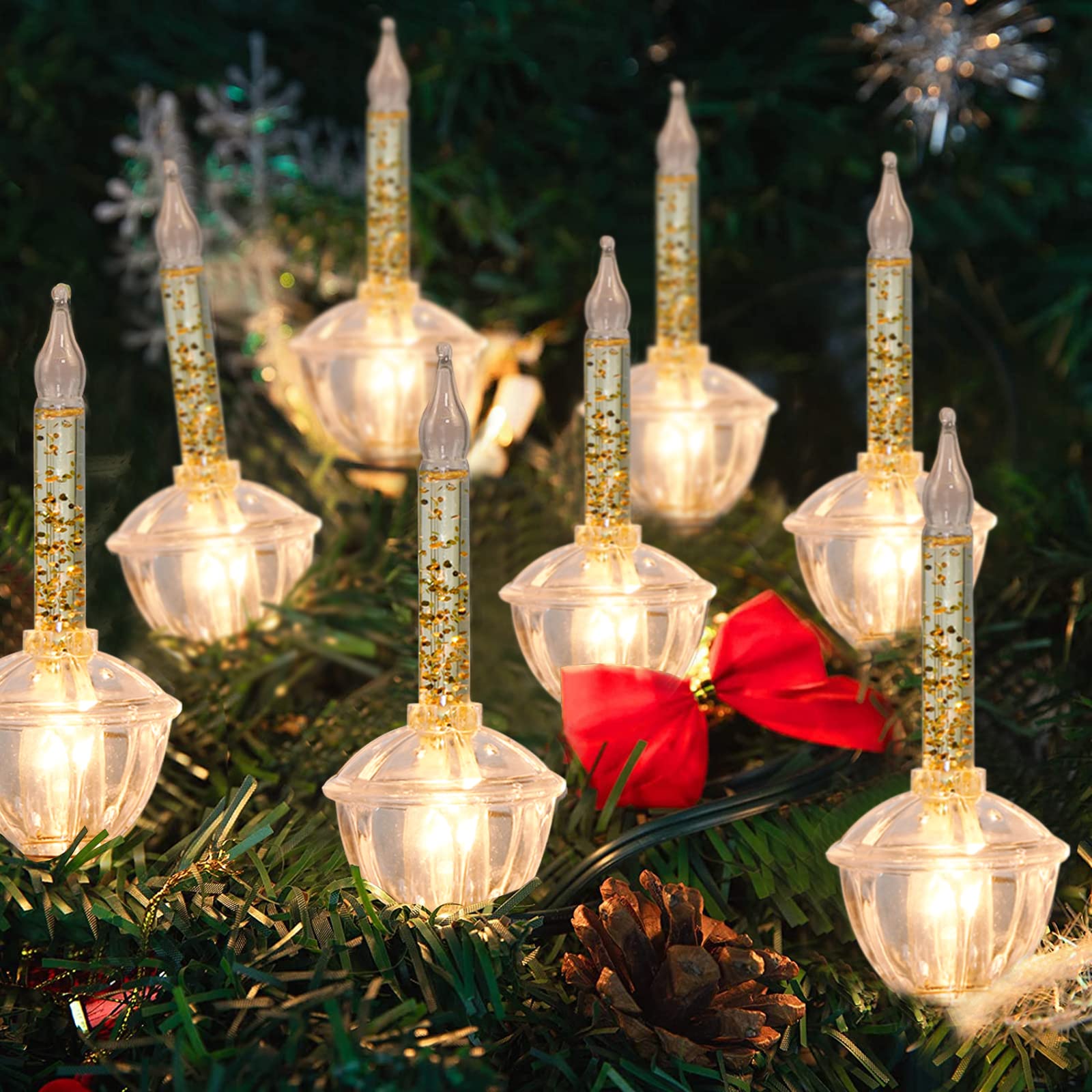Bokoiuu Christmas Bubble Lights, 11ft Golden Vintage Lights, 2 Pack, UL Listed, C7/E12 Base, Green Wire, Copper
