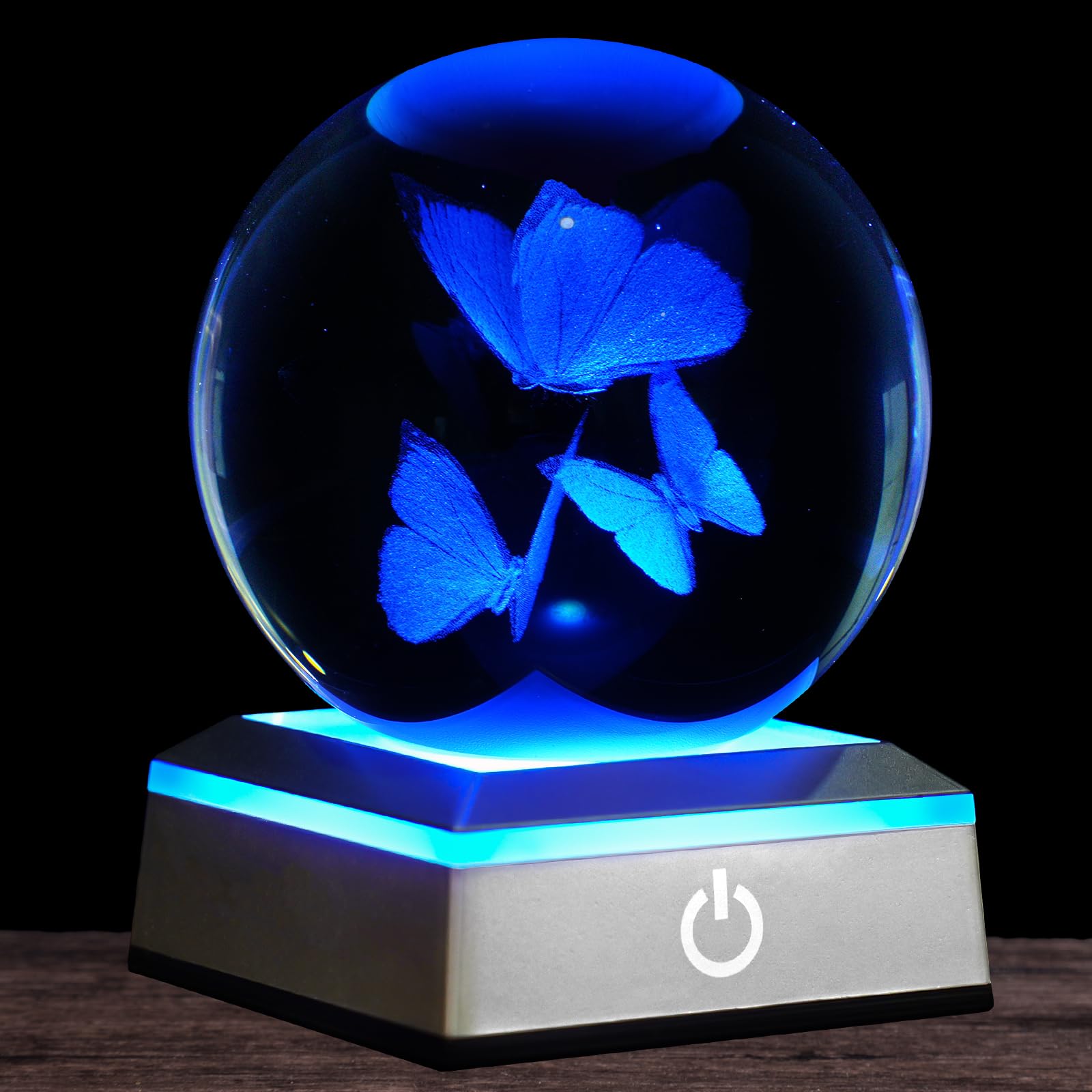 Oriamde 3D Butterfly Crystal Ball Night Light 3.15 inch Butterfly Figurines Glass Ball Table Lamp with Color Changing Touch Base