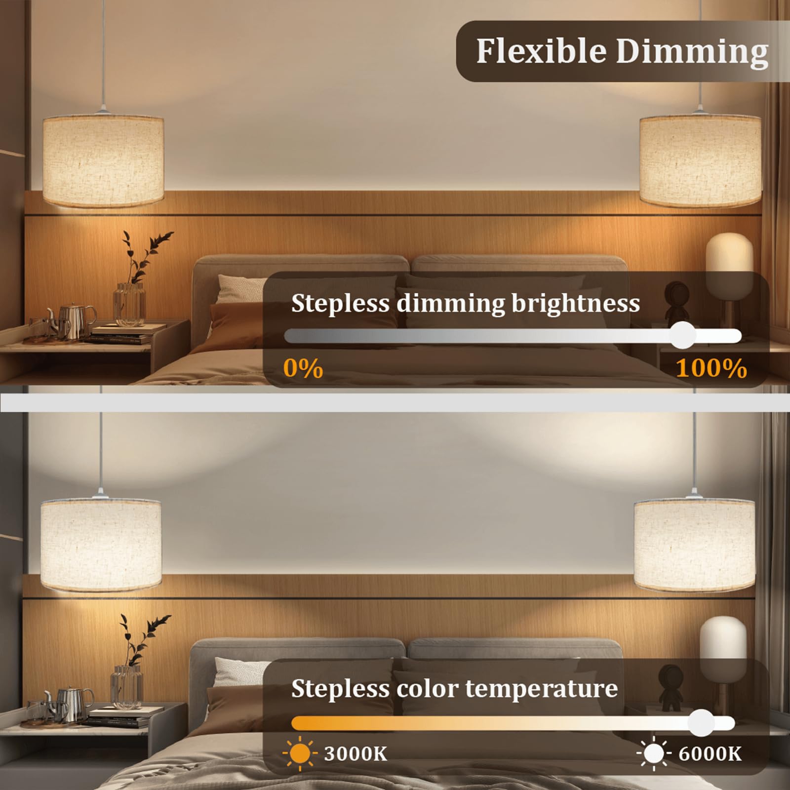 Hanging Lamp Plug In Pendant Light 2 Pack With Remote Control, 15Ft Hanging Lights With Plug In Cord Beige Lamp Shade Plug In Ce