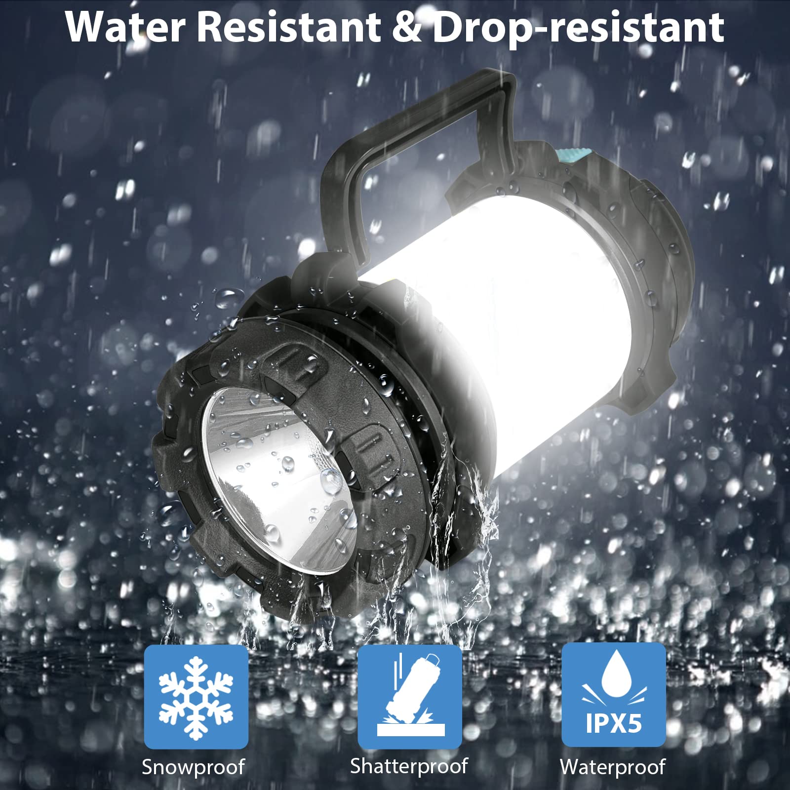 BOBKID 2 Pack Camping Lantern - 1000LM, Rechargeable, 4000mAh Power Bank, IPX5 Waterproof, Black, Model KJ-1296