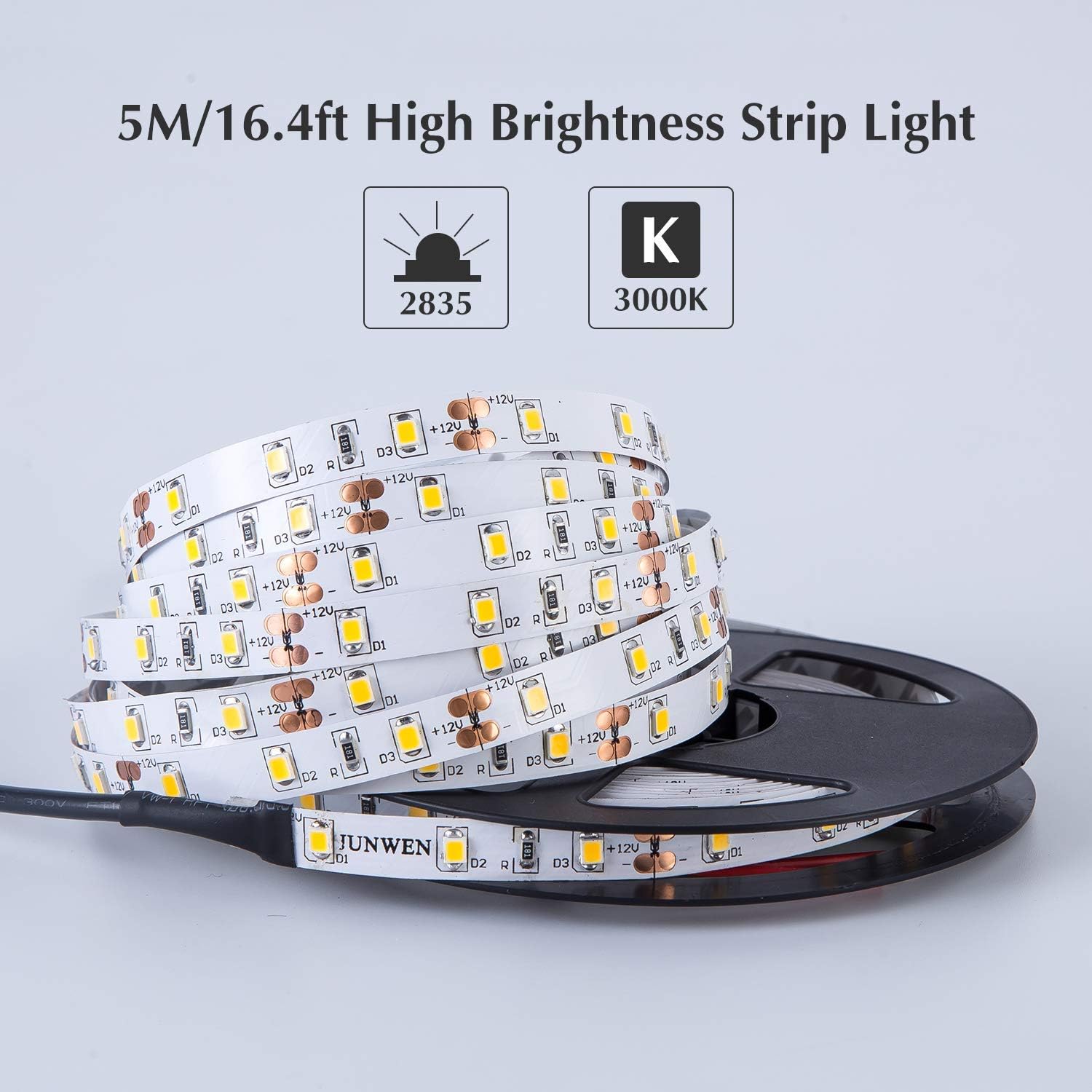 GUOTONG Warm LED Strip Lights, Waterproof 300 SMD 2835, 12V Flexible Ribbon, 16.4ft, Yellow, Kitchen/Outdoor Lighting