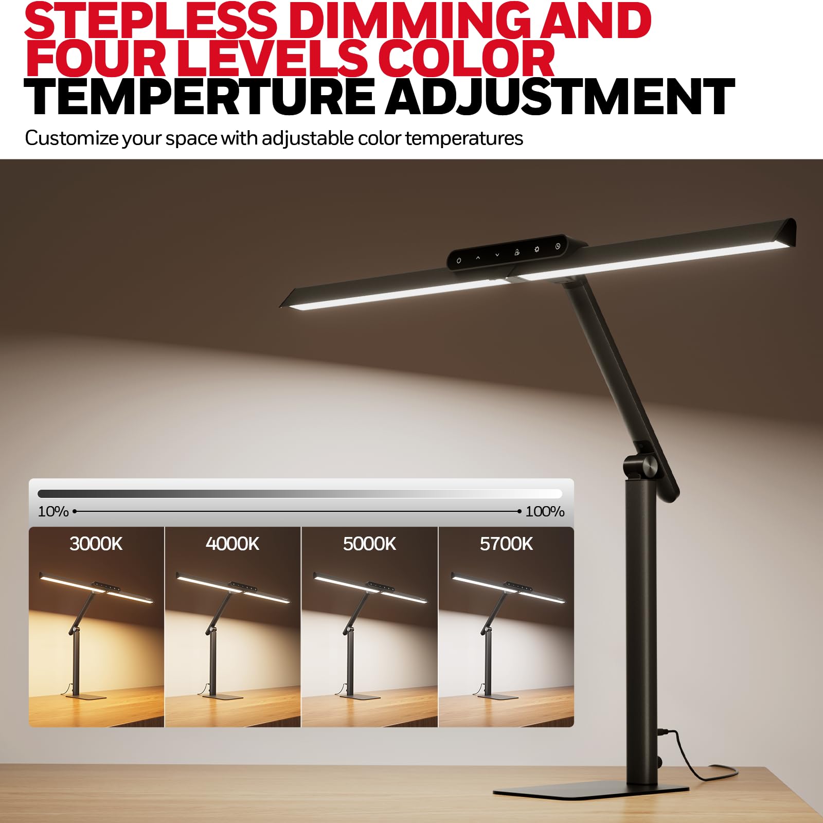 Honeywell LED Desk Lamp with Base - HJ1BK Sunturalux Eye-Caring Architect Desk Lamp for Home Office, 1200LM Computer Desk Light