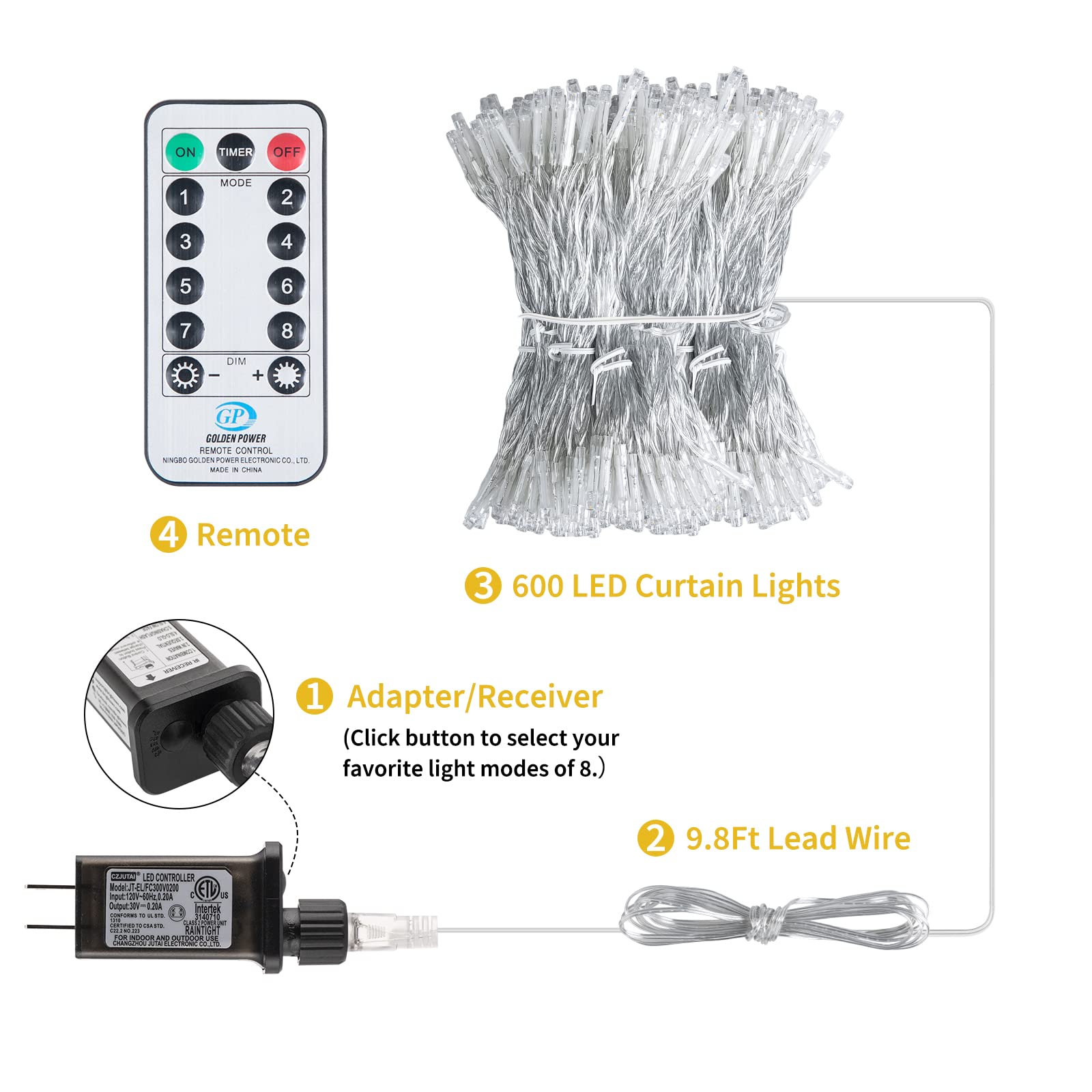 Brightown 600LED Window Curtain String Lights, Warm White, Remote & Timer, 20ft Fairy Twinkle Lights for Indoor/Outdoor Decoration