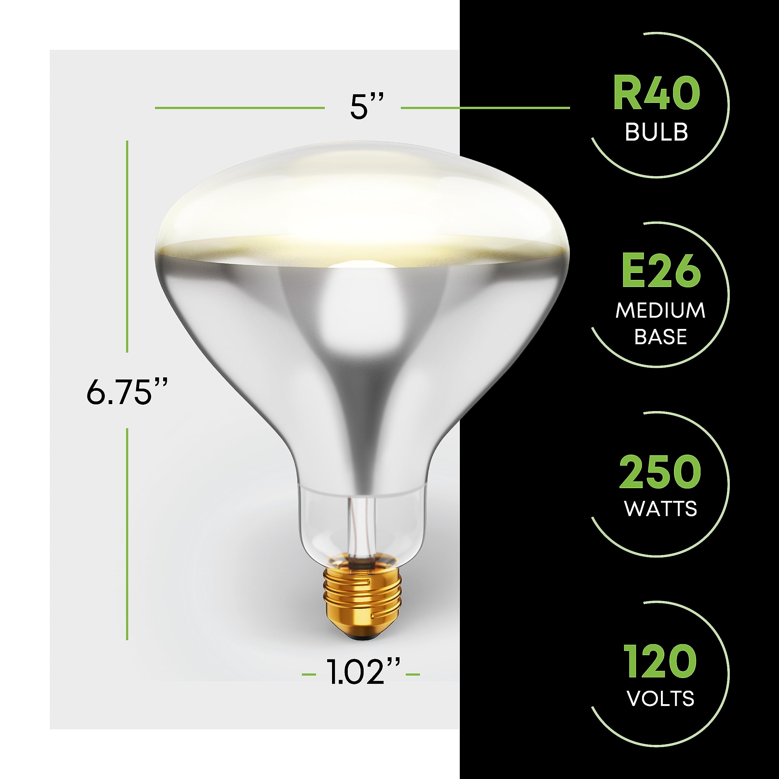250R40/1 250-Watt, Incandescent R40 Reflector, Clear Head Lamp, Heat Flood Lamp Light Bulb, E26 Standard Medium Screw Base, 120V