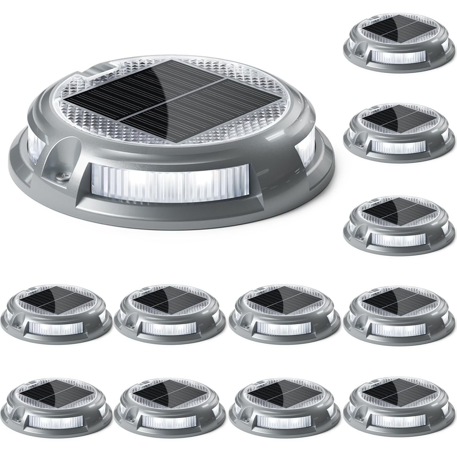 SIEDiNLAR Solar Driveway Lights Outdoor 16 LEDs 9 Modes, Dock Markers Deck Lights Waterproof Warning for Driveway Step Walkway P
