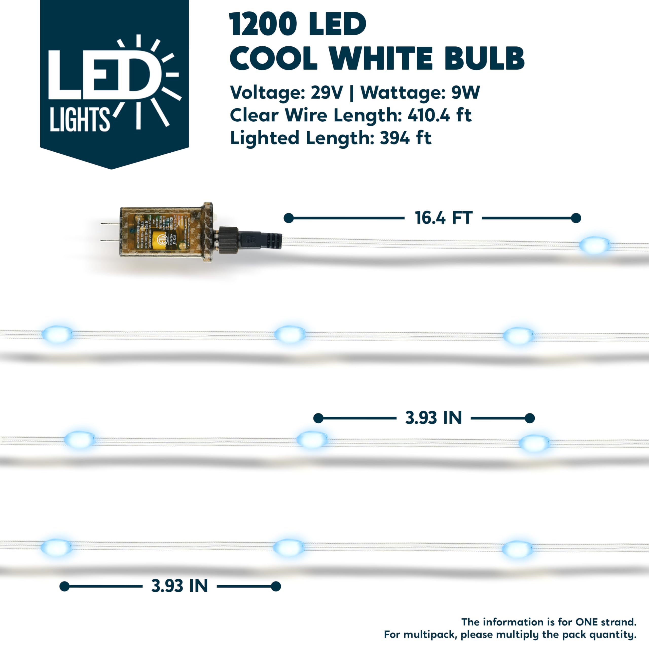 Joiedomi 1200 LED Christmas String Lights, 394FT Cool White, 8 Modes Timer, Plug-in with Reel, Model GP-SW290DC0209-IP44
