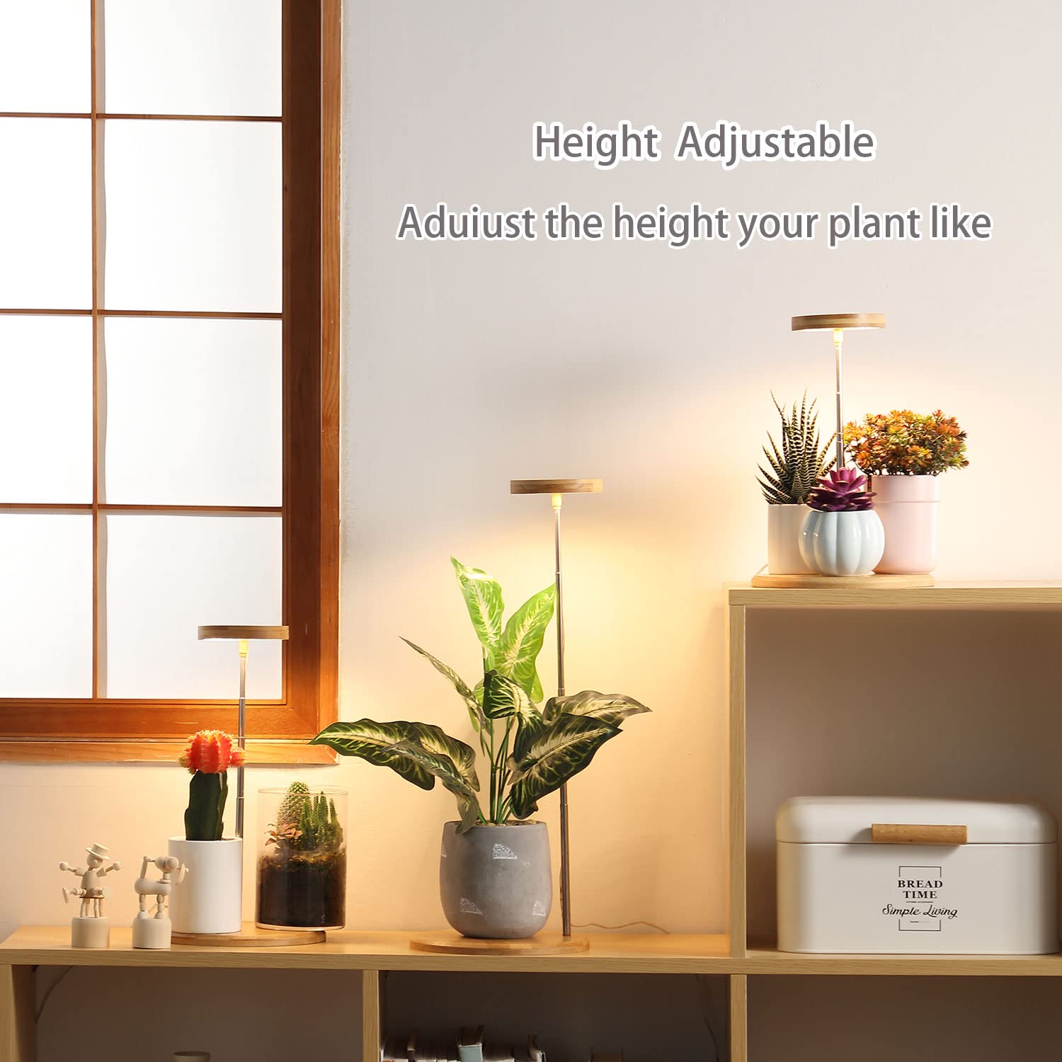 yadoker Indoor Plant Grow Light - Adjustable Height, Automatic Timer, Bamboo, 1 Pack, Light Base
