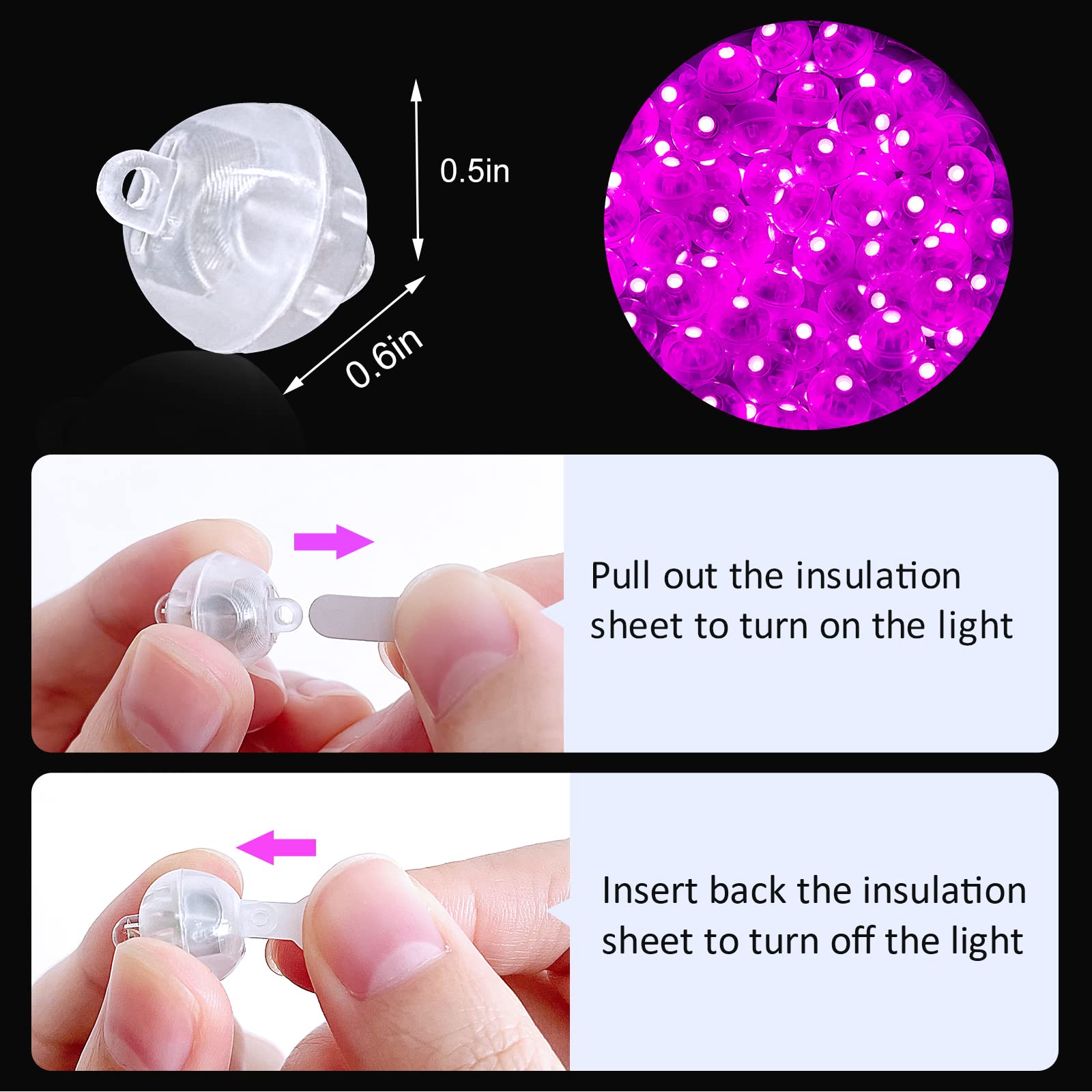 ZGWJ Mini LED Lights for Party Decorations, 100 Pcs, Plastic, Glow Steadily Pink, Model A01-Mini