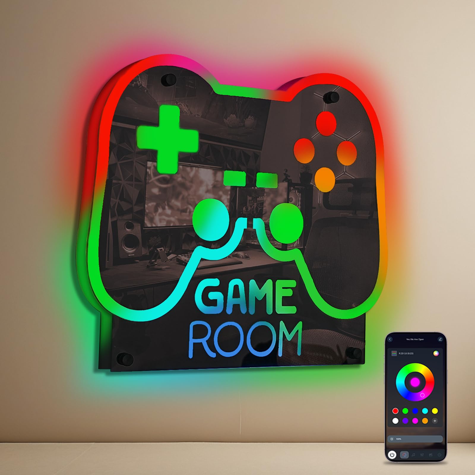 ineonlife LED Game Room Controller Neon Sign - Mirrored Color, 12.6 x 14.17 inches, USB Powered, Perfect for Teen Bedroom Decor