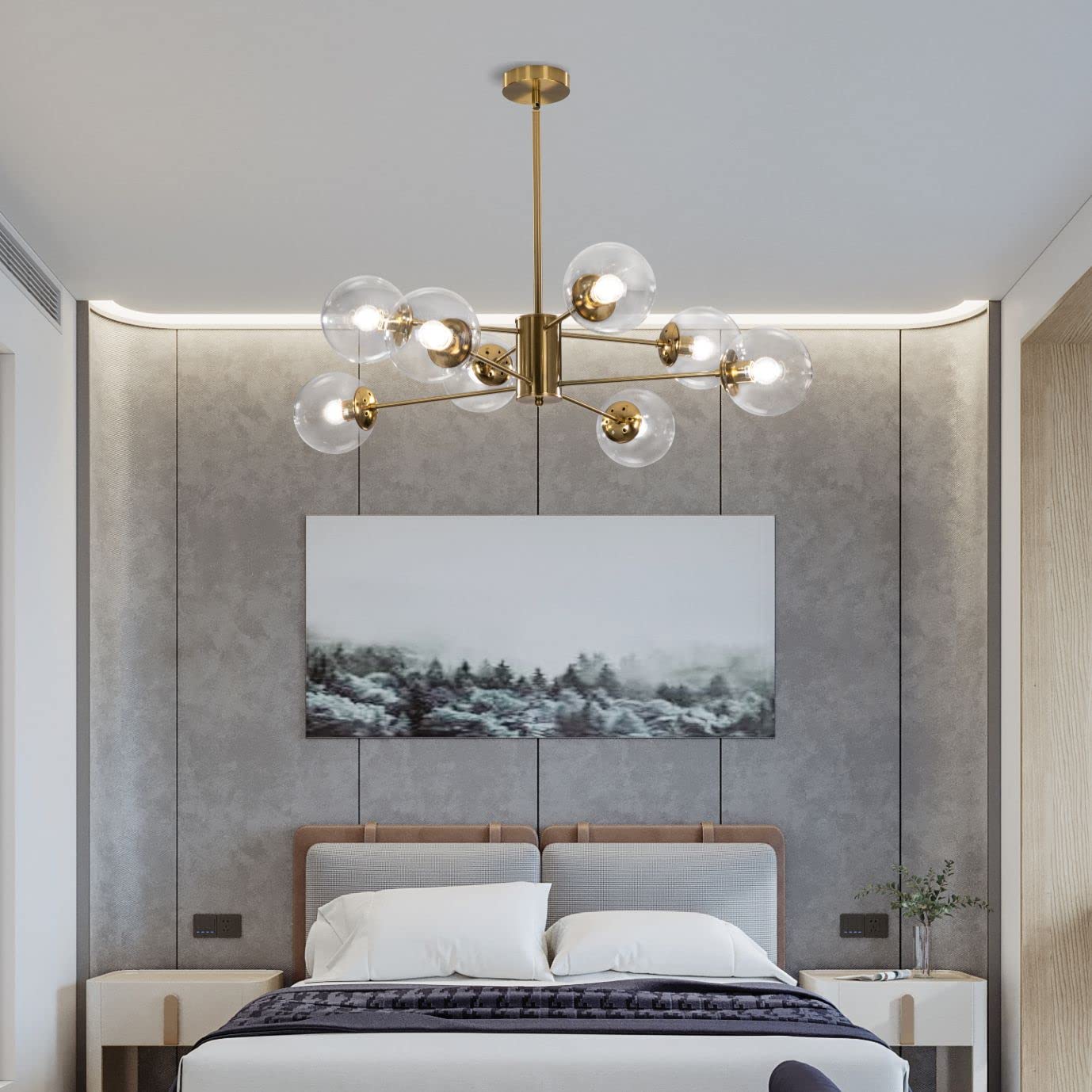 Kco 8-Light Modern Sputnik Chandelier - Gold & Clear Glass Globe Ceiling Pendant Light