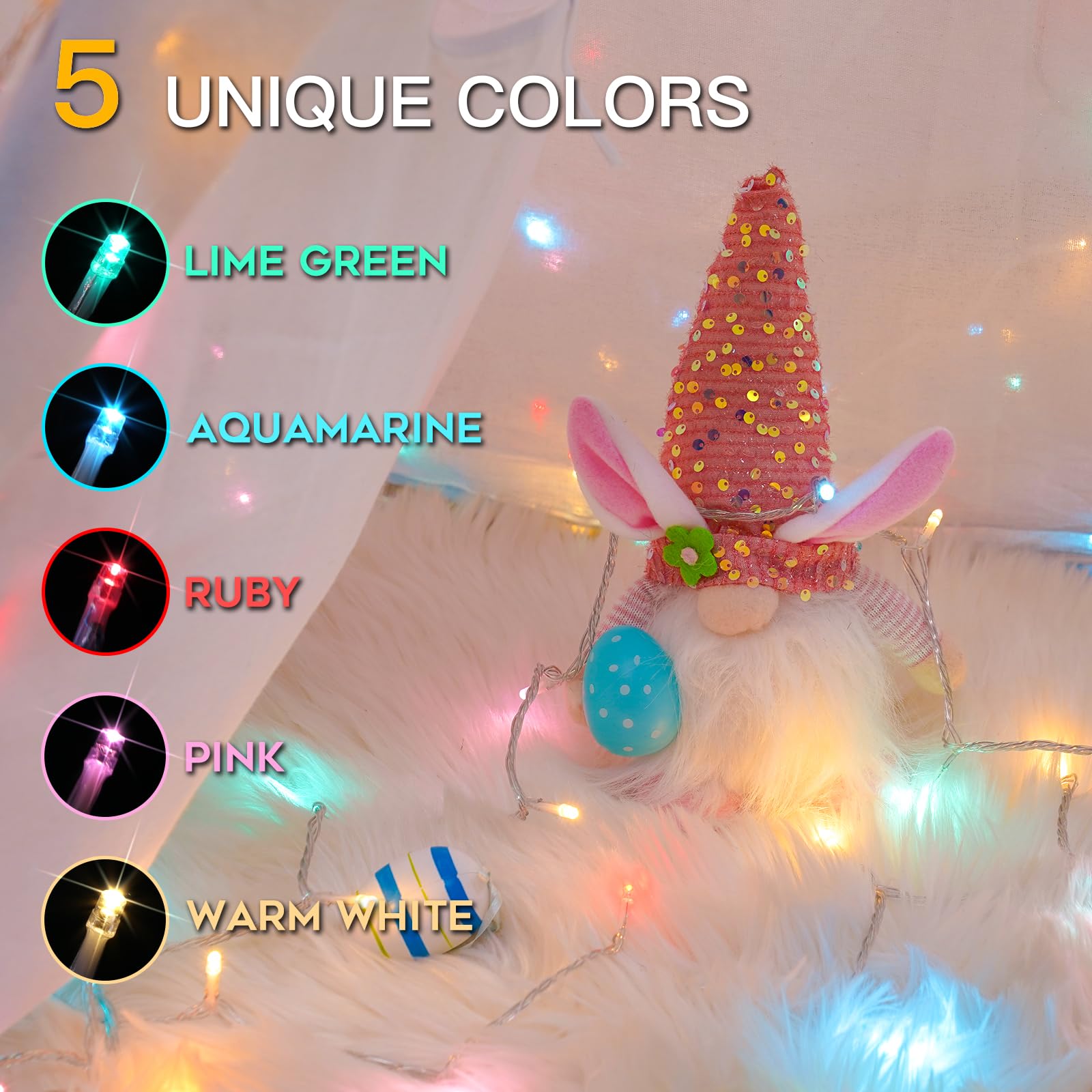 Suddus Easter String Lights Indoor Bedroom, 66Ft 200 Led Christmas Lights Outdoor Clear Wire Connectable, Plug In Fairy Lights W