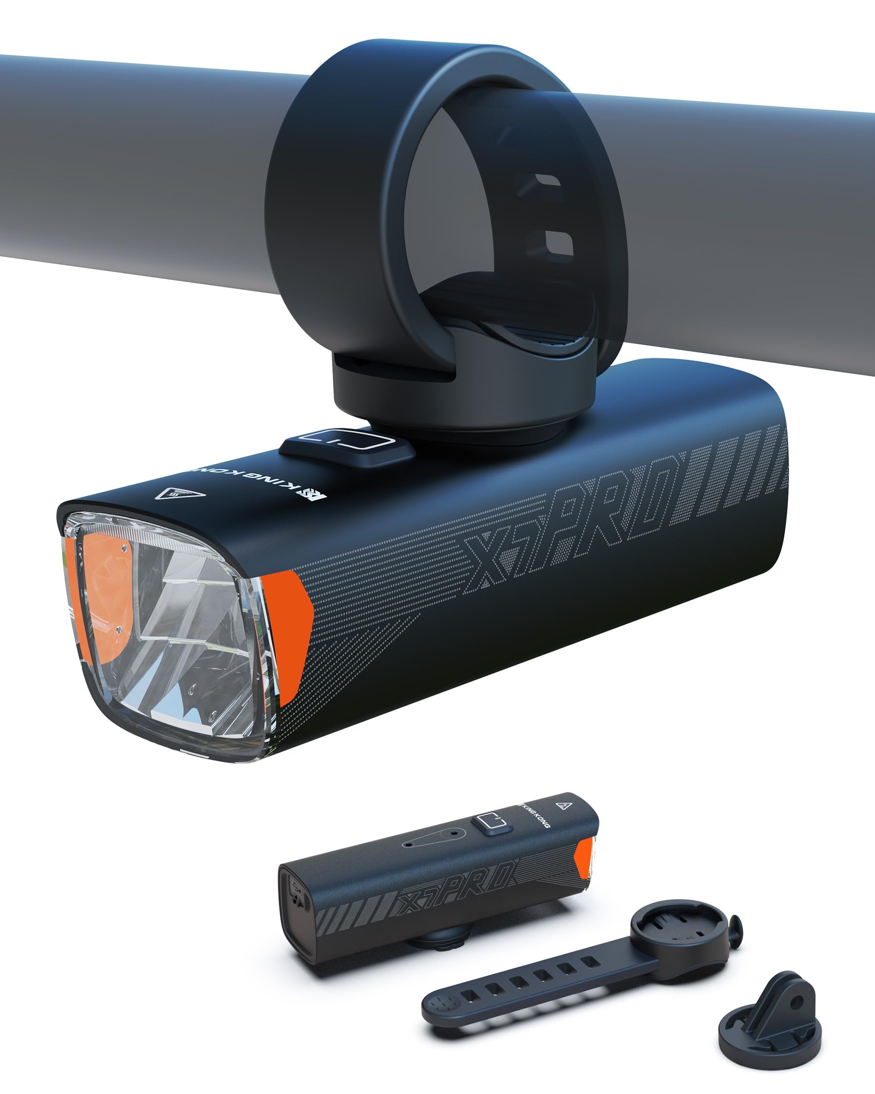 Kingkong LED Bike Lights for Night Riding, Rechargeable Bicycle Headlight & Front Light for MTB & Ebike, Compatible with Garmin 