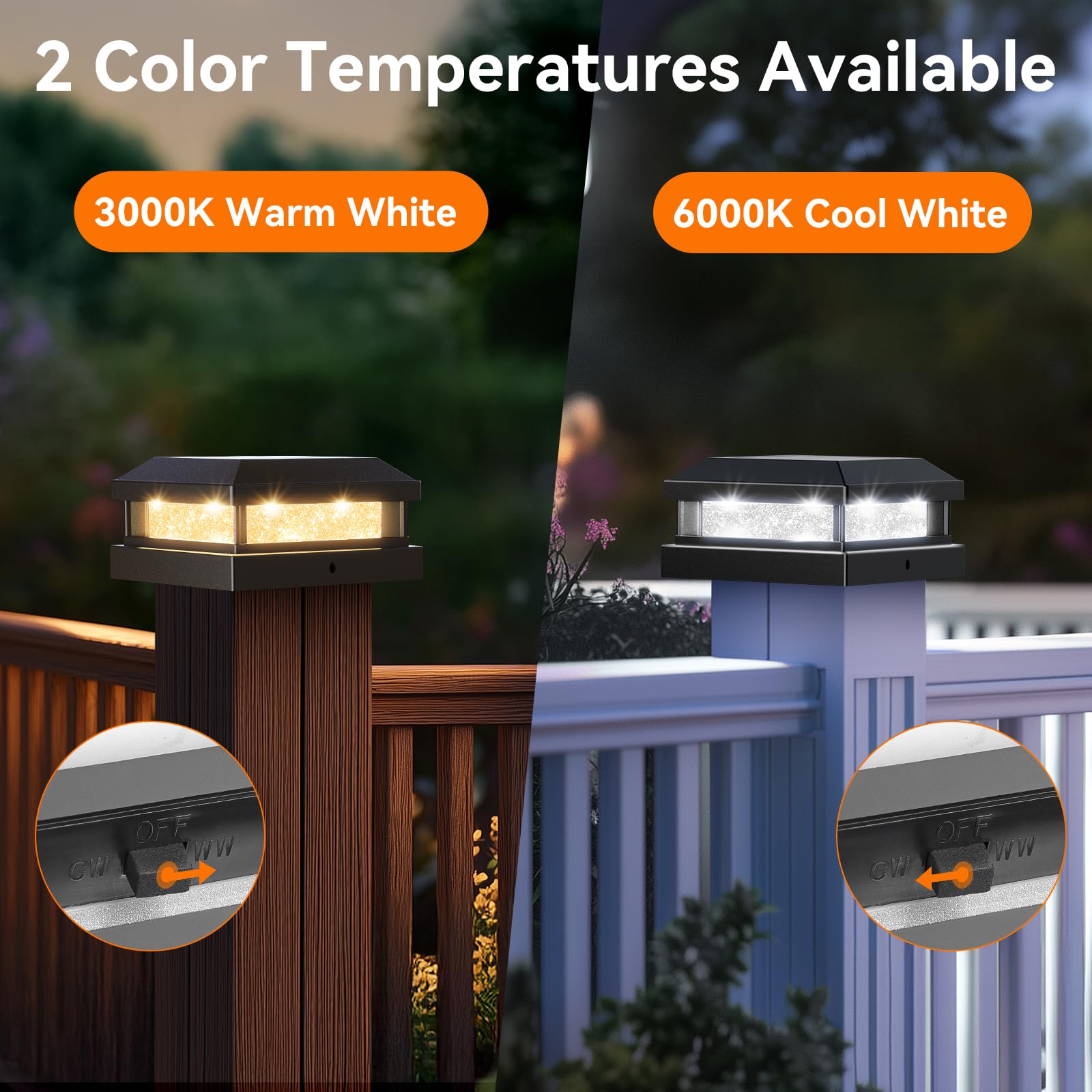 Brightever Solar Post Cap Lights, 12 Pack, Waterproof 16 LEDs, Black, for 4x4, 4.5x4.5, 5x5 Vinyl/W